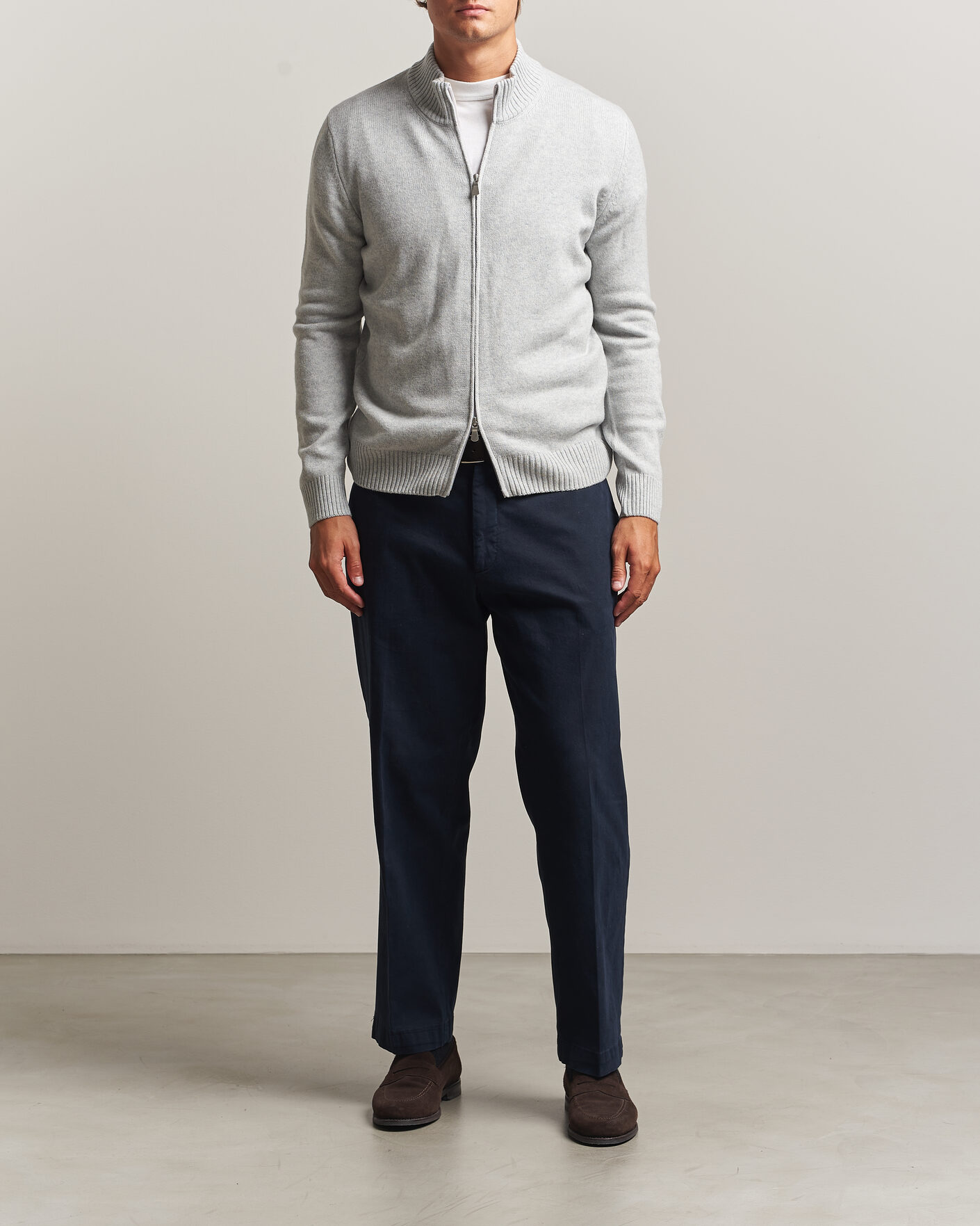 Uomini | Maglieria | Gran Sasso | Wool/Cashmere Full Zip Light Grey Melange