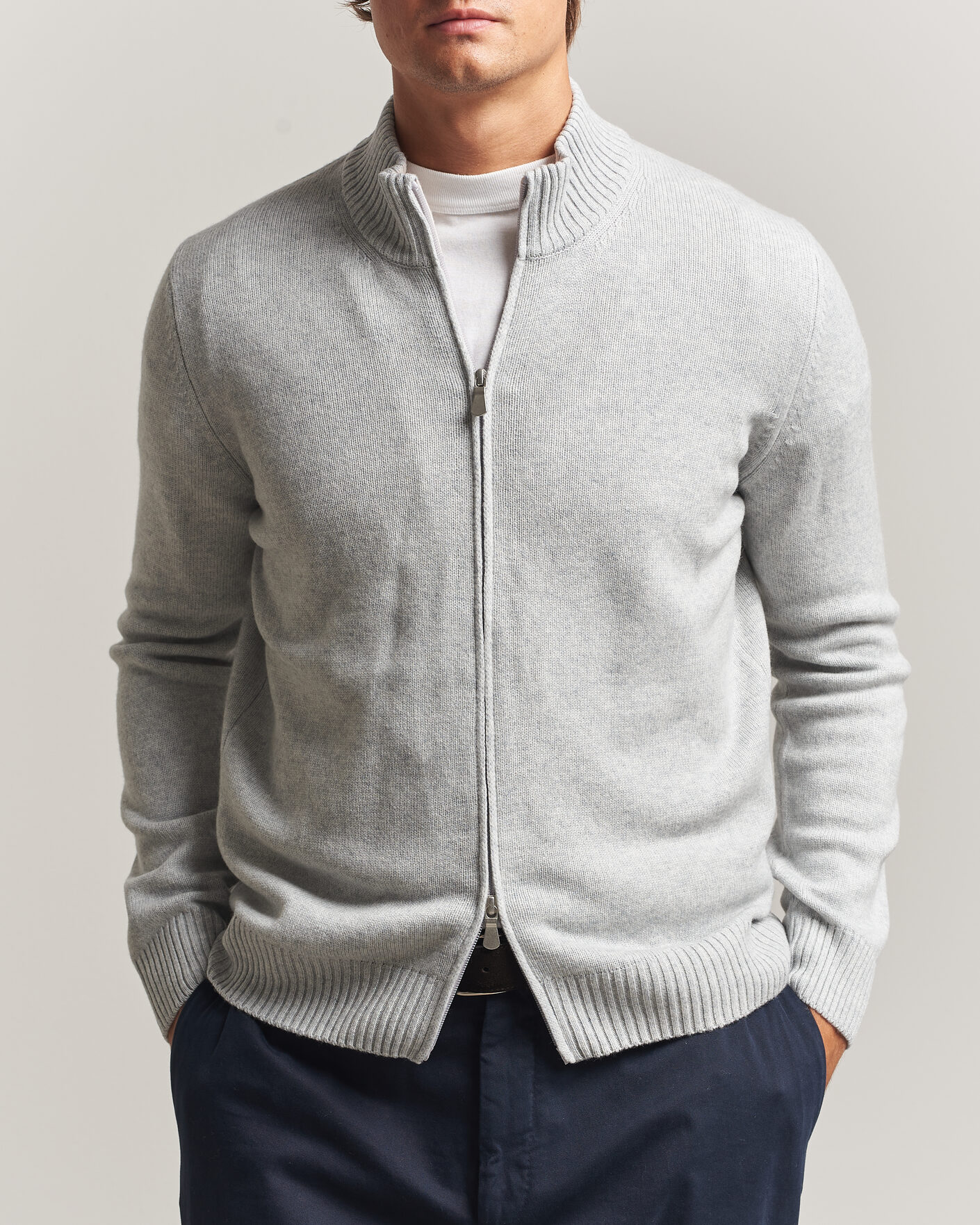 Uomini | Maglieria | Gran Sasso | Wool/Cashmere Full Zip Light Grey Melange