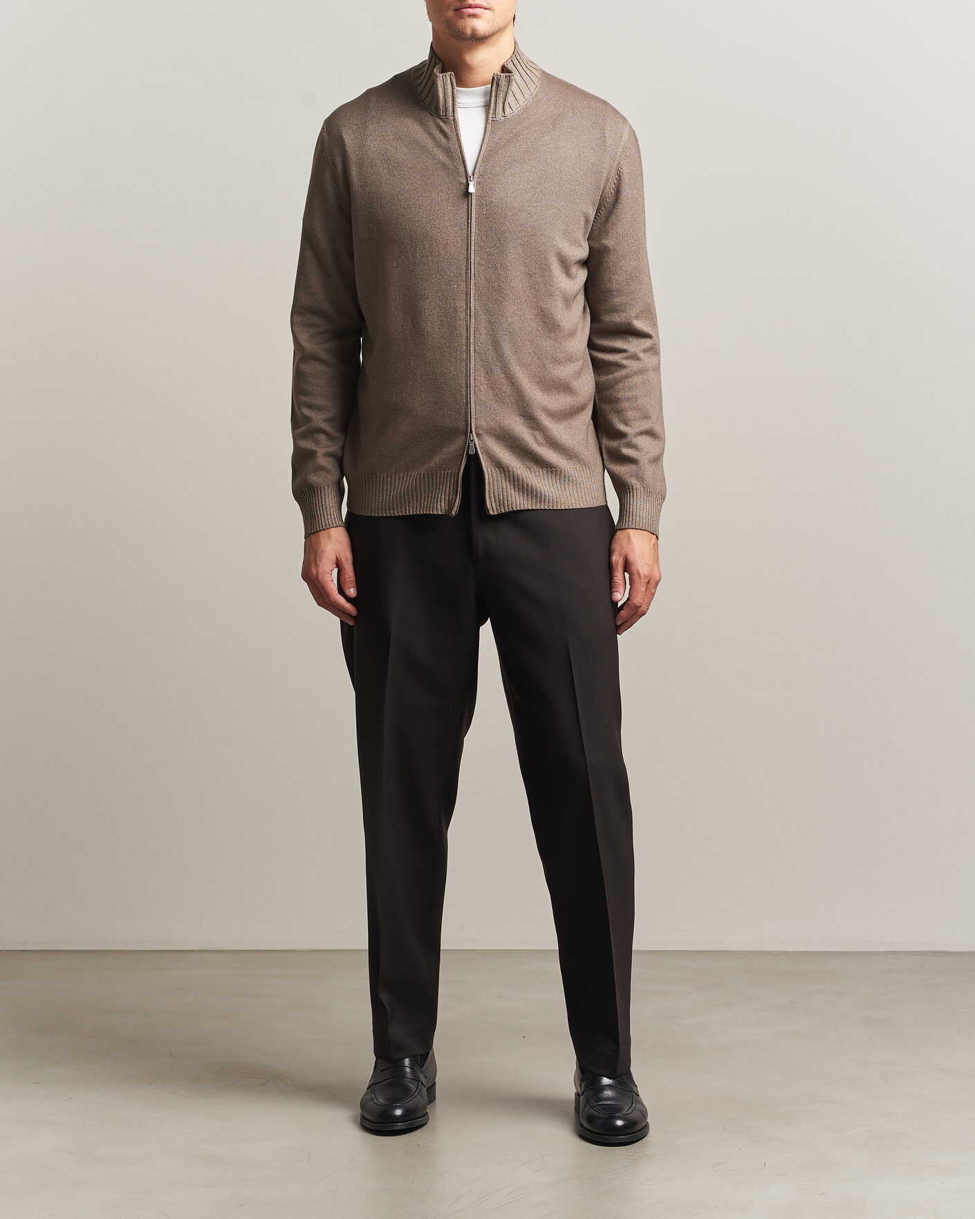 Uomini | Maglieria | Gran Sasso | Wool/Cashmere Washed Full Zip Brown Melange
