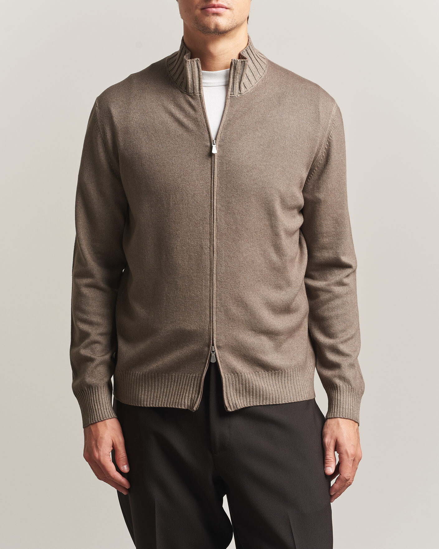 Uomini | Maglieria | Gran Sasso | Wool/Cashmere Washed Full Zip Brown Melange