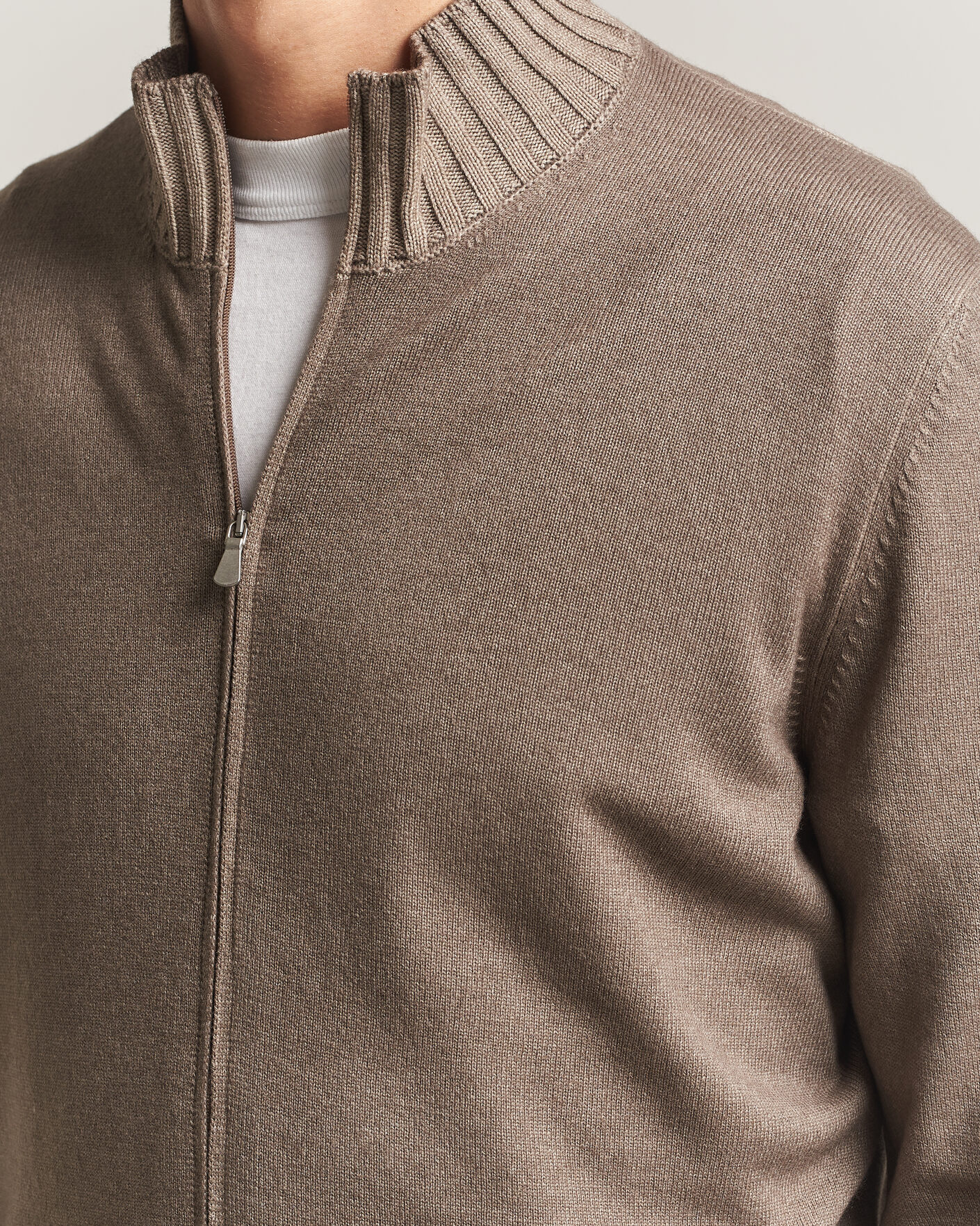 Uomini | Maglieria | Gran Sasso | Wool/Cashmere Washed Full Zip Brown Melange