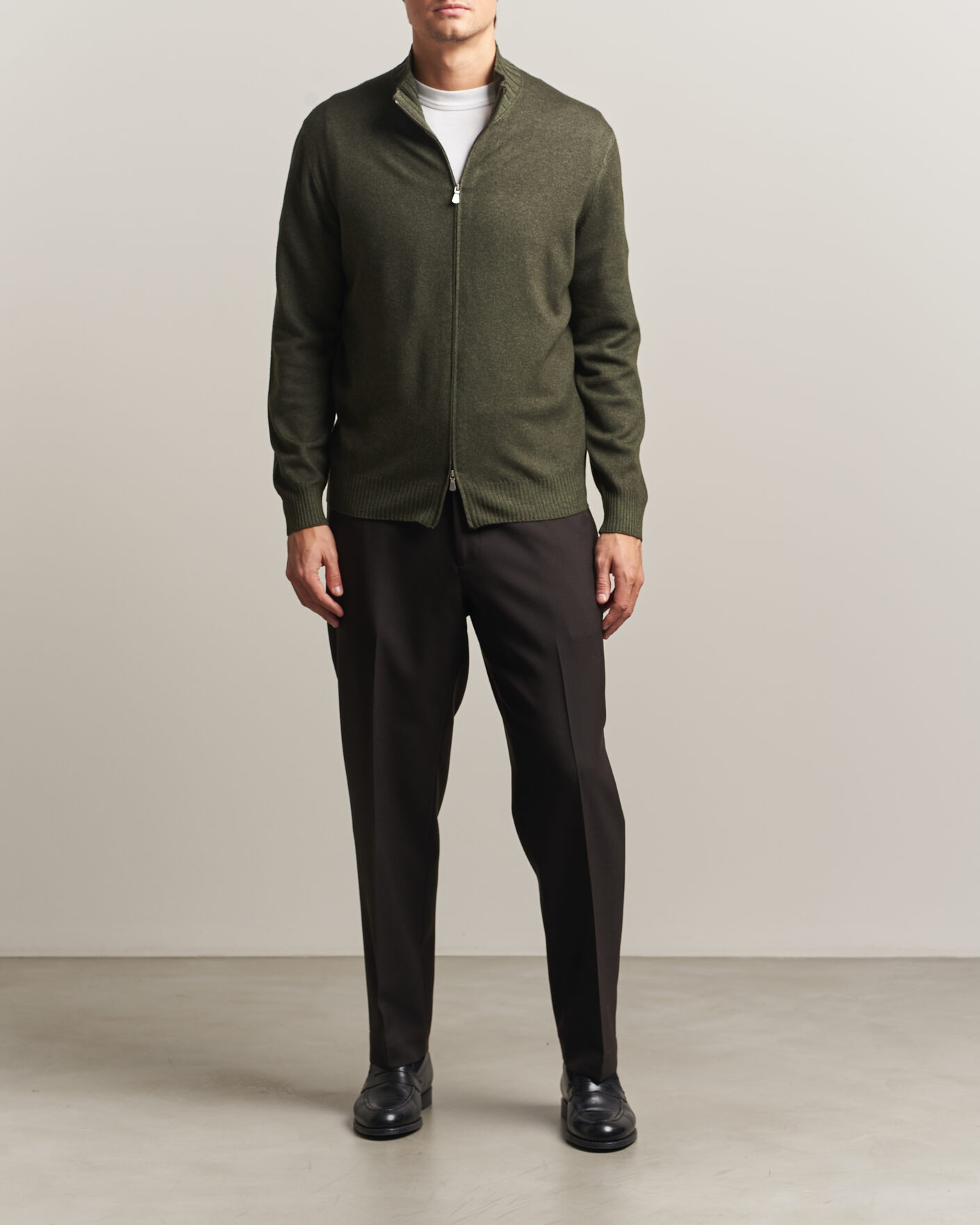 Uomini | Maglieria | Gran Sasso | Wool/Cashmere Washed Full Zip Olive Melange