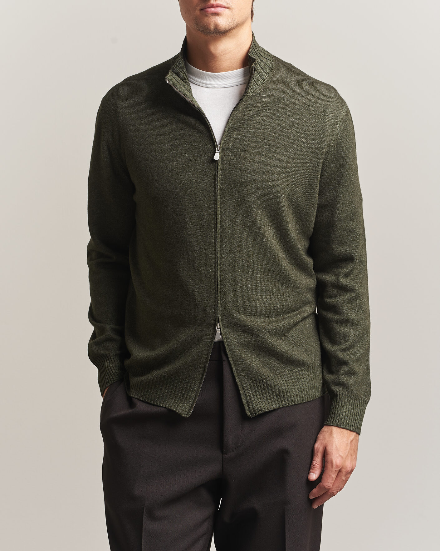 Uomini | Maglieria | Gran Sasso | Wool/Cashmere Washed Full Zip Olive Melange