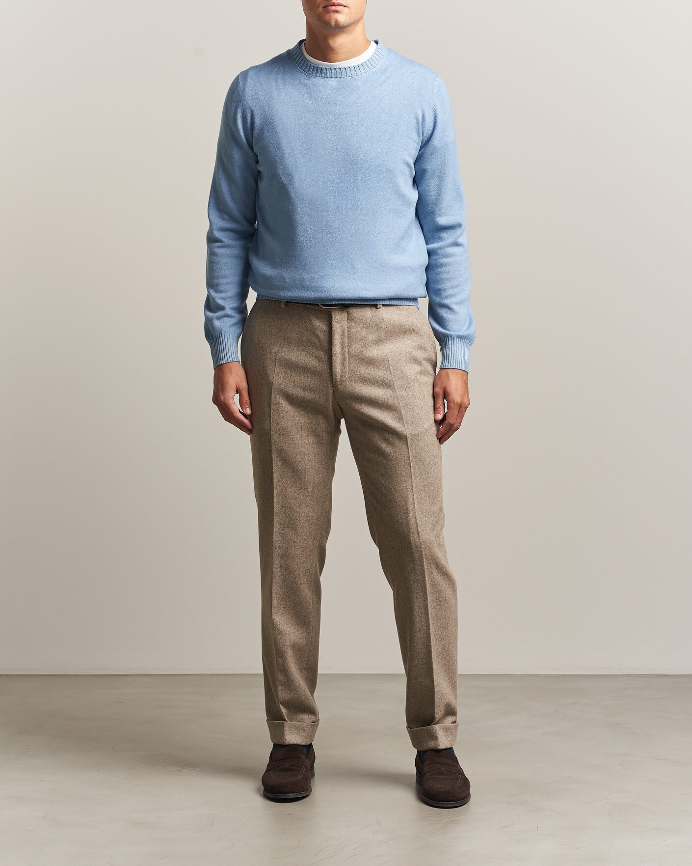 Uomini | Maglieria | Gran Sasso | Wool/Cashmere Washed Crew Neck Blue Melange
