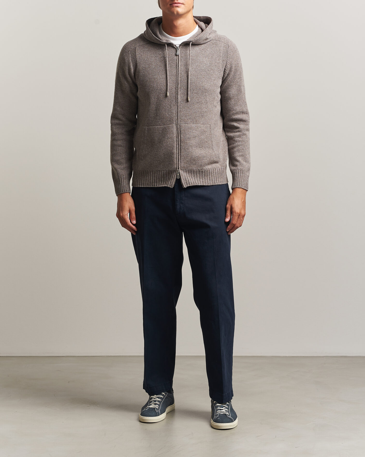 Uomini | Maglieria | Gran Sasso | Full Zip Wool Hoodie Taupe Melange