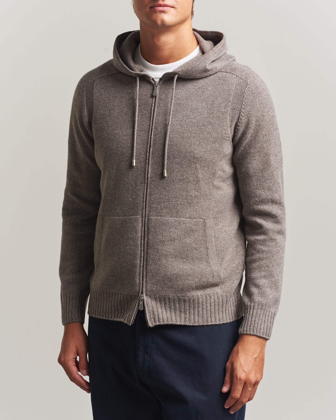 Uomini | Maglieria | Gran Sasso | Full Zip Wool Hoodie Taupe Melange