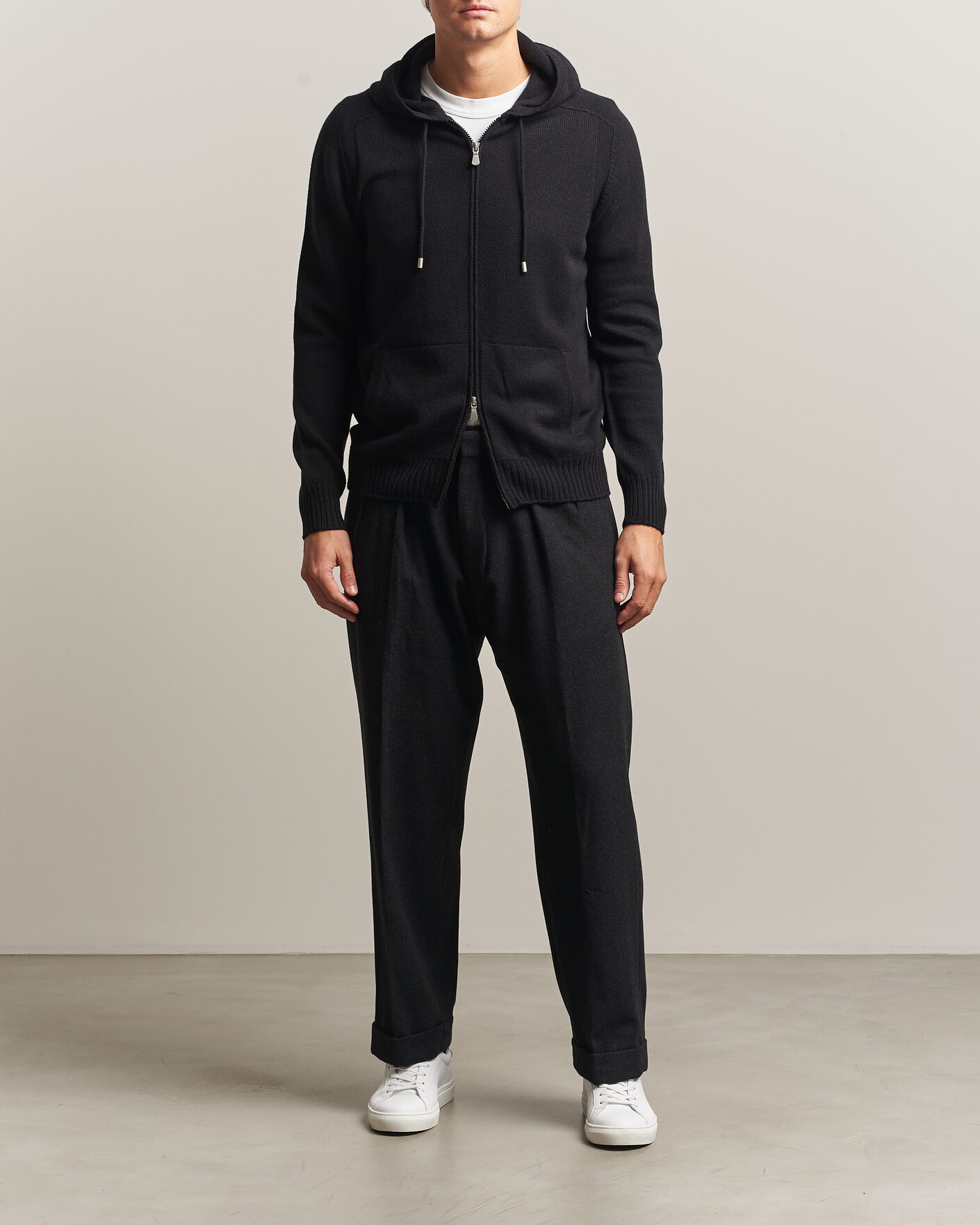 Uomini | Maglieria | Gran Sasso | Full Zip Wool Hoodie Black