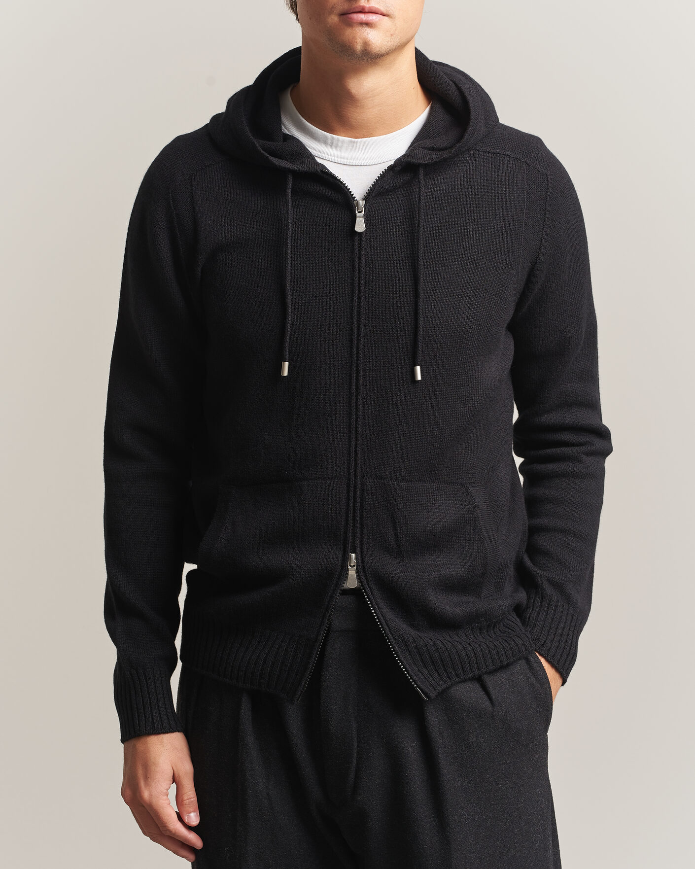Uomini | Maglieria | Gran Sasso | Full Zip Wool Hoodie Black