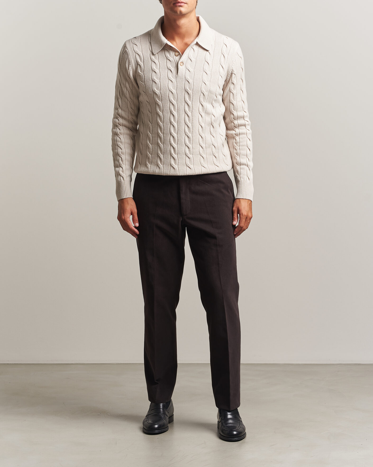 Uomini | Maglieria | Gran Sasso | Wool/Cashmere Cable Polo Beige Melange