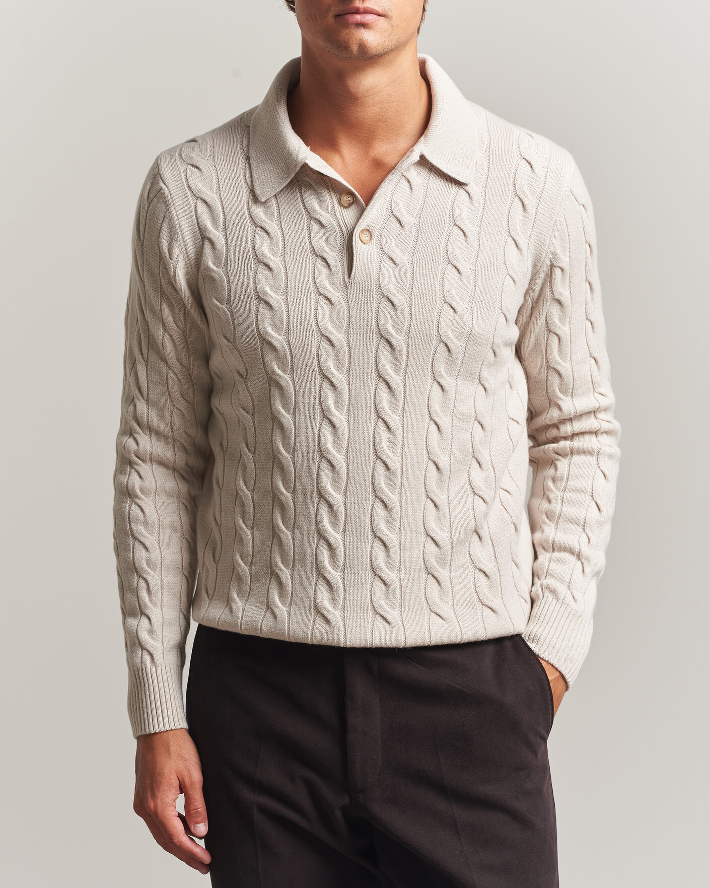 Uomini | Maglieria | Gran Sasso | Wool/Cashmere Cable Polo Beige Melange