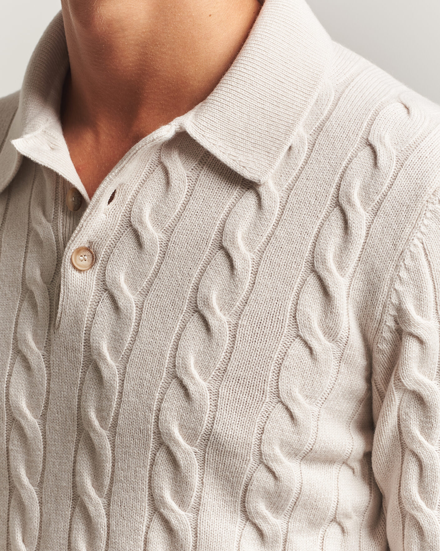 Uomini | Maglieria | Gran Sasso | Wool/Cashmere Cable Polo Beige Melange