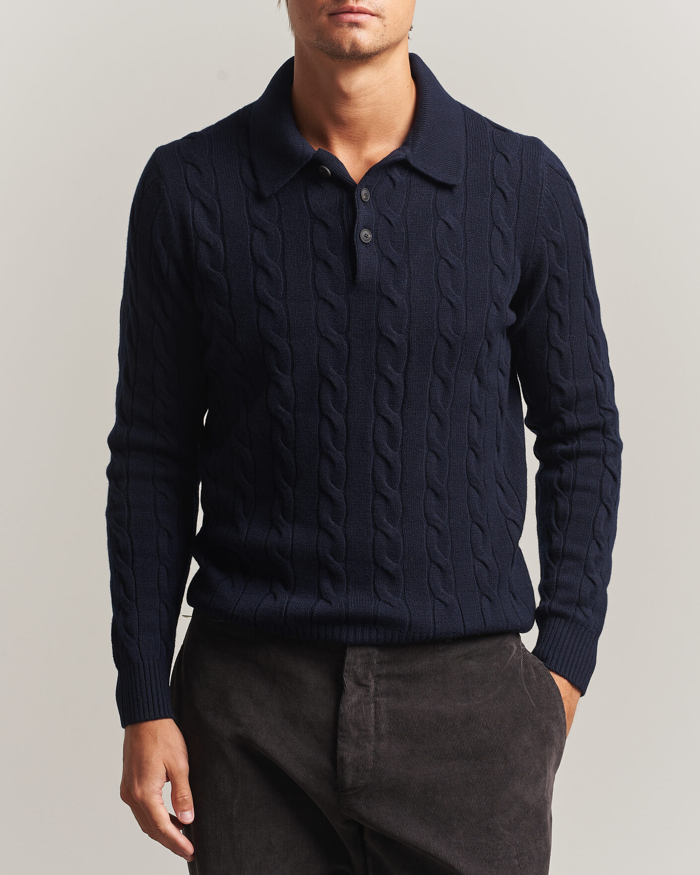 Uomini | Maglieria | Gran Sasso | Wool/Cashmere Cable Polo Navy