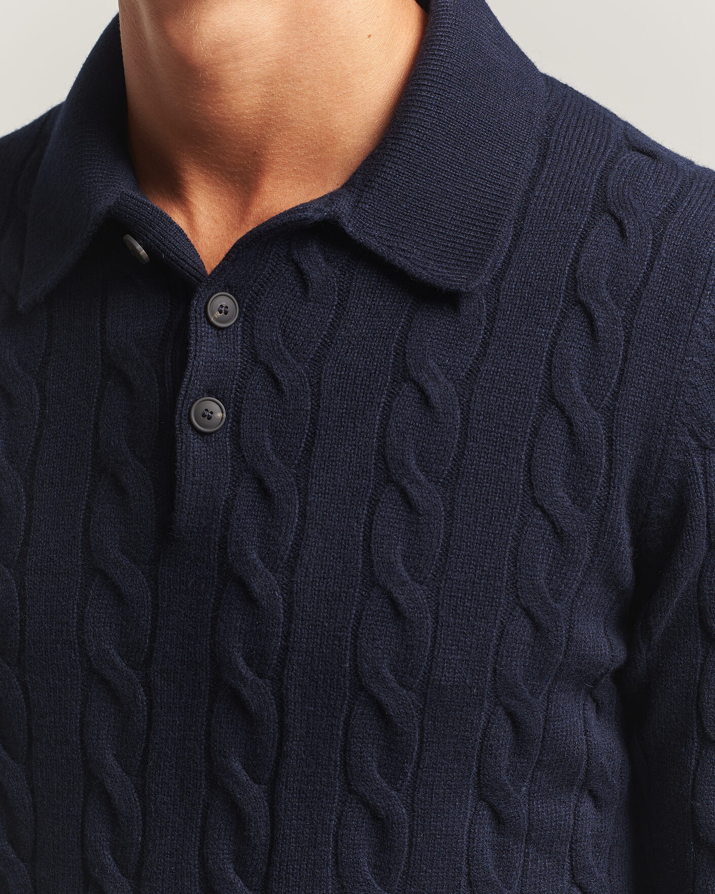 Uomini | Maglieria | Gran Sasso | Wool/Cashmere Cable Polo Navy