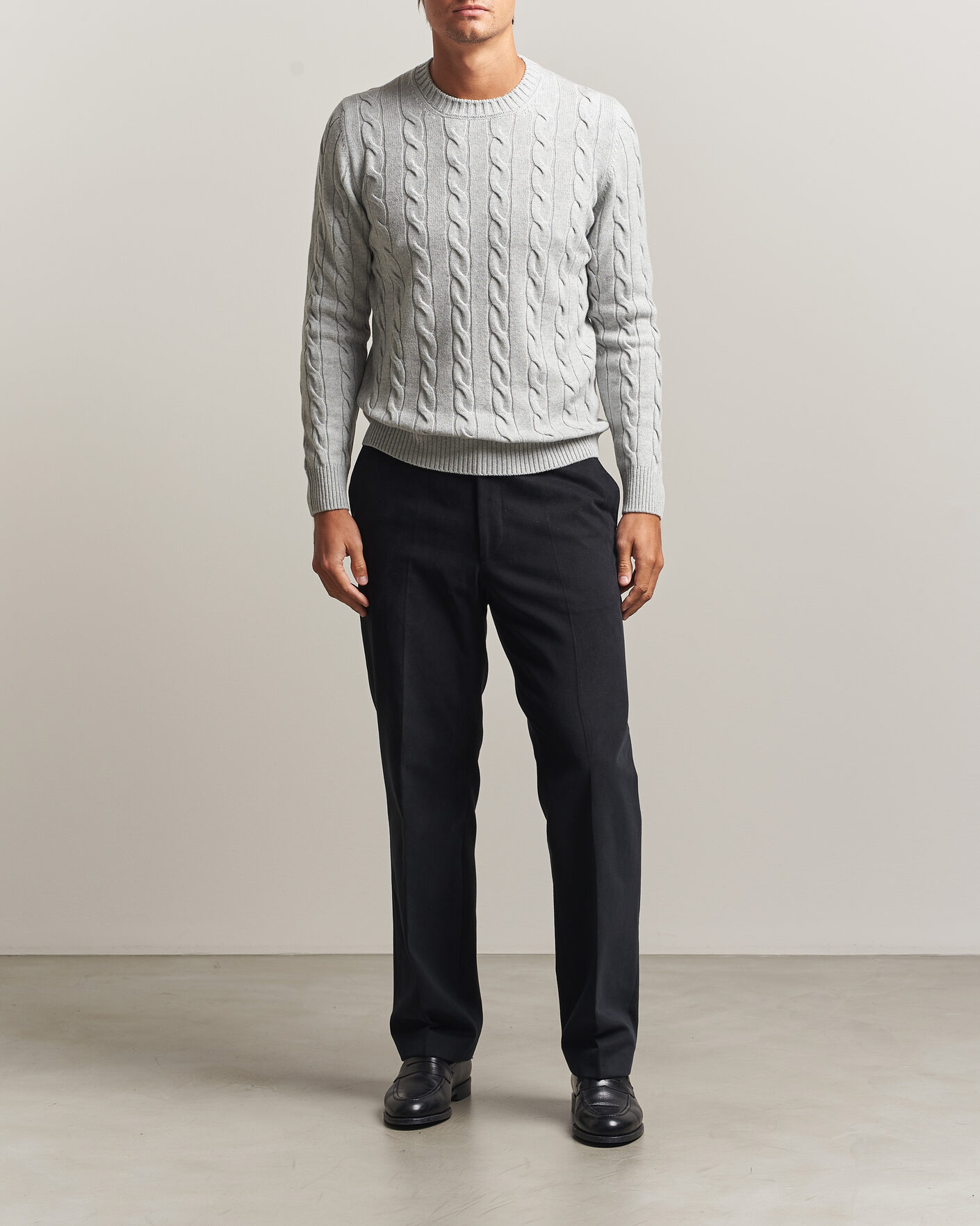 Uomini | Maglieria | Gran Sasso | Wool/Cashmere Cable Crew Neck Light Grey Melange