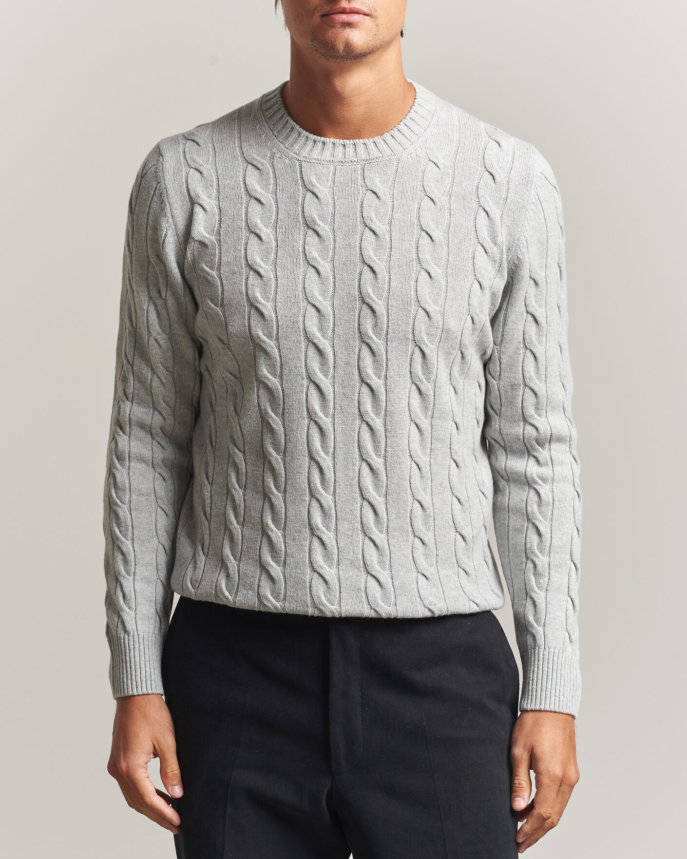 Uomini | Maglieria | Gran Sasso | Wool/Cashmere Cable Crew Neck Light Grey Melange