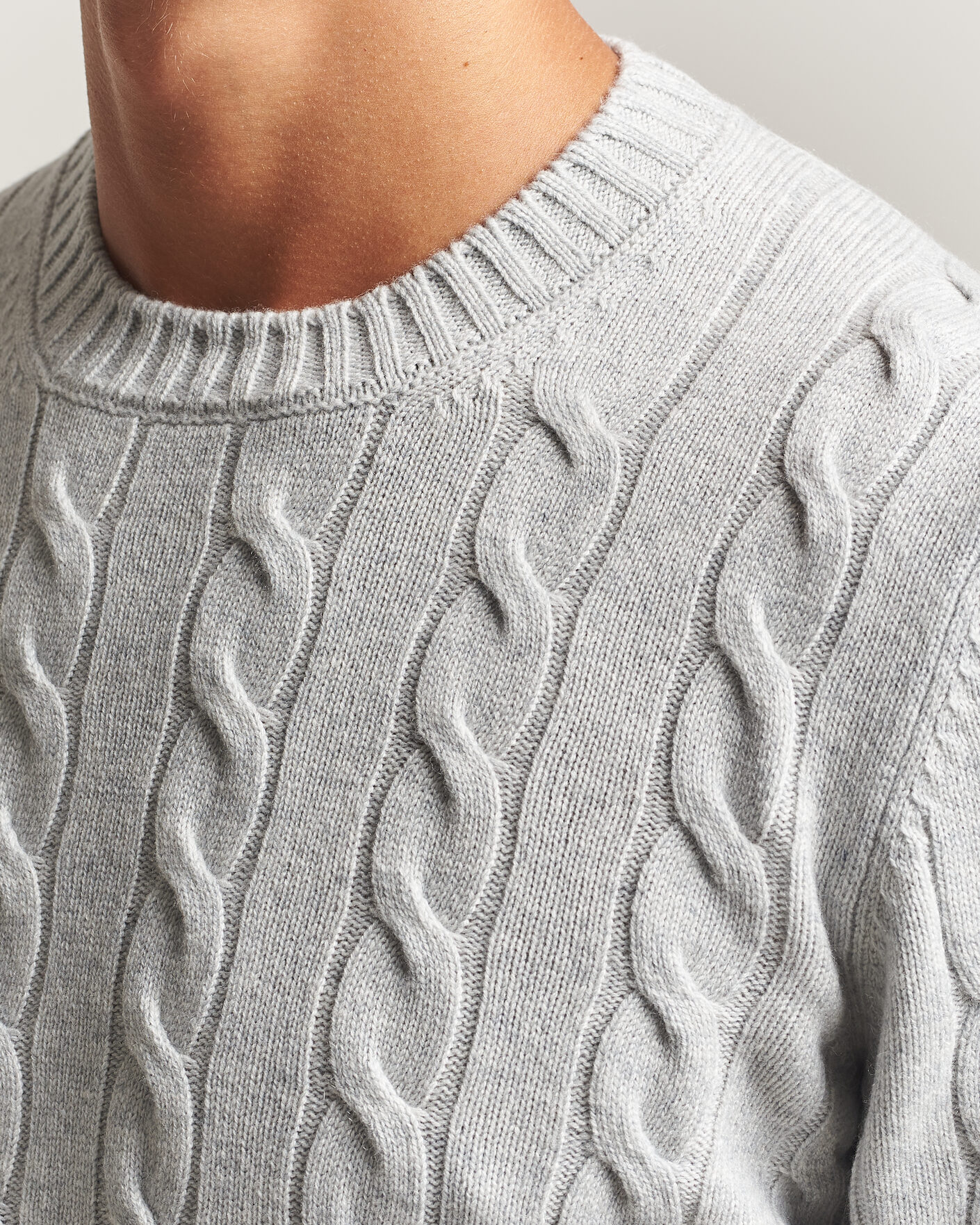 Uomini | Maglieria | Gran Sasso | Wool/Cashmere Cable Crew Neck Light Grey Melange