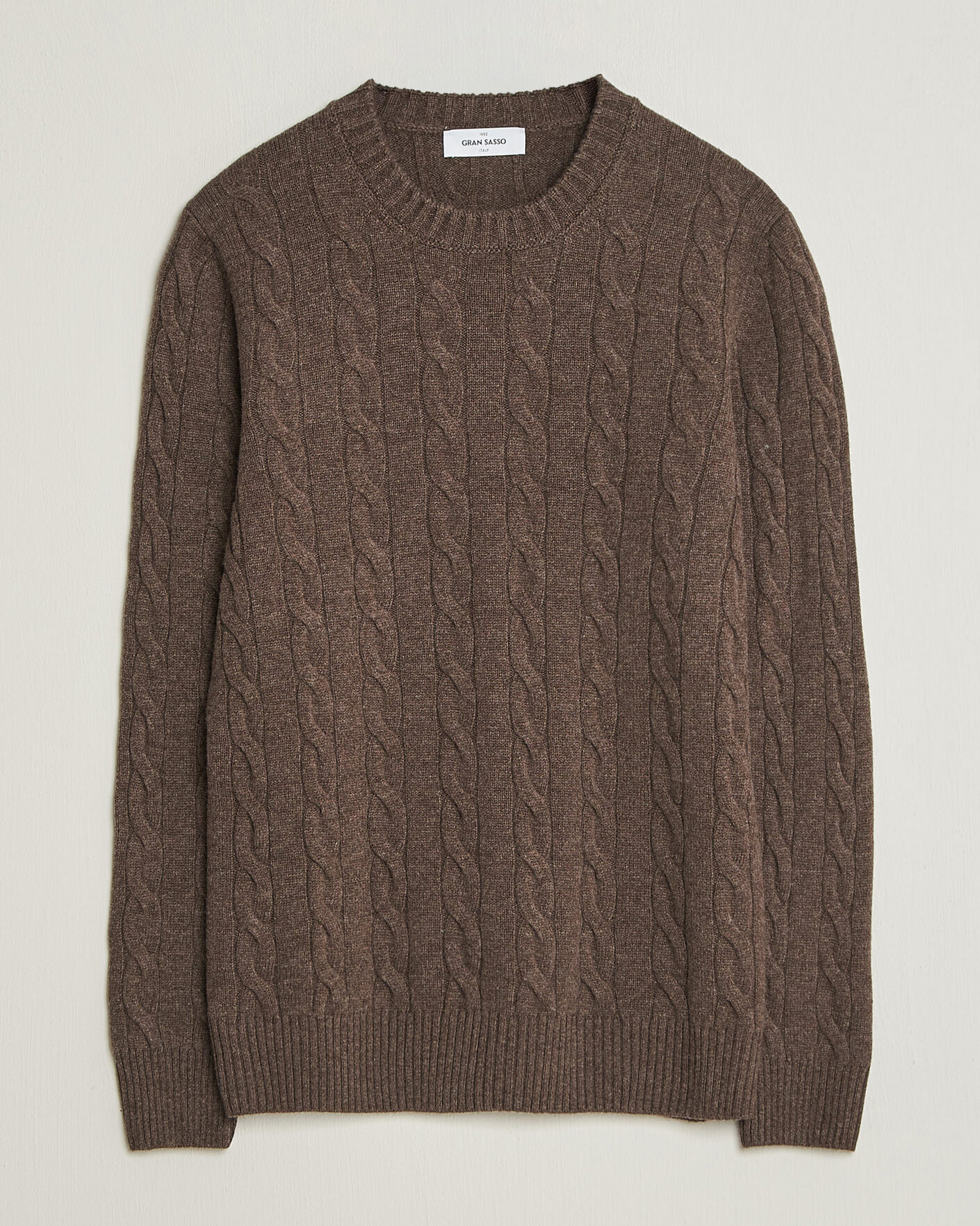 Uomini | Maglieria | Gran Sasso | Wool/Cashmere Cable Crew Neck Dark Brown Melange