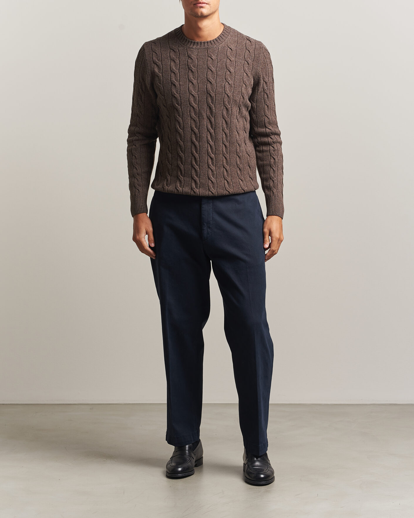 Uomini | Maglieria | Gran Sasso | Wool/Cashmere Cable Crew Neck Dark Brown Melange