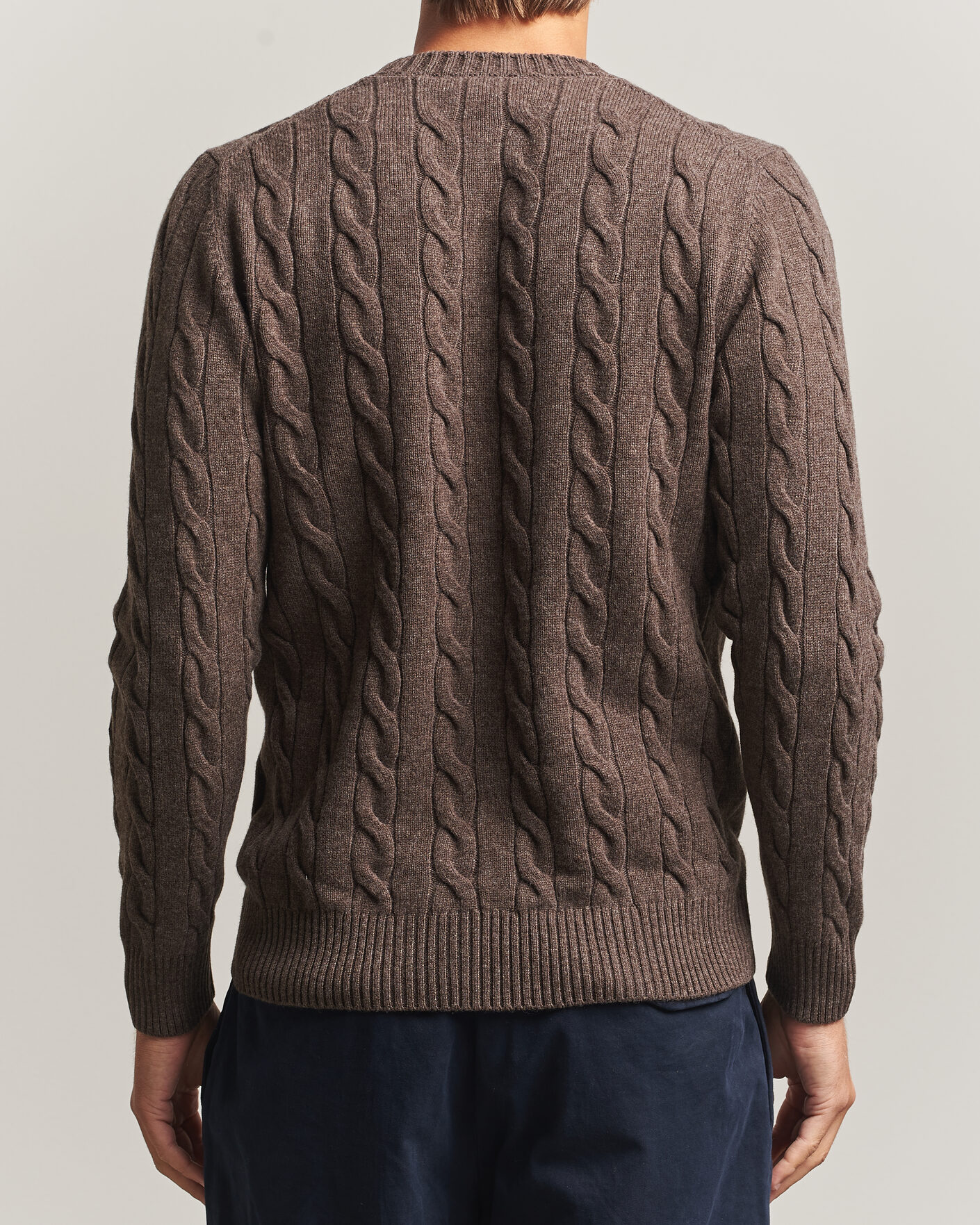 Uomini | Maglieria | Gran Sasso | Wool/Cashmere Cable Crew Neck Dark Brown Melange