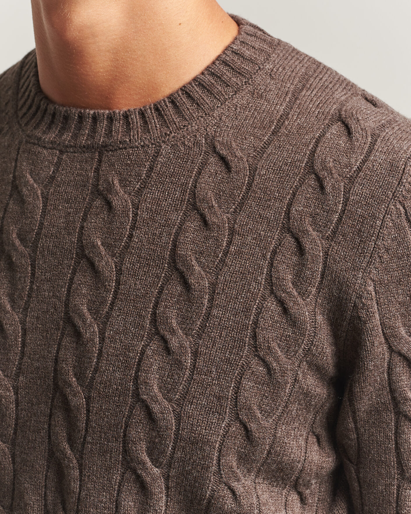 Uomini | Maglieria | Gran Sasso | Wool/Cashmere Cable Crew Neck Dark Brown Melange