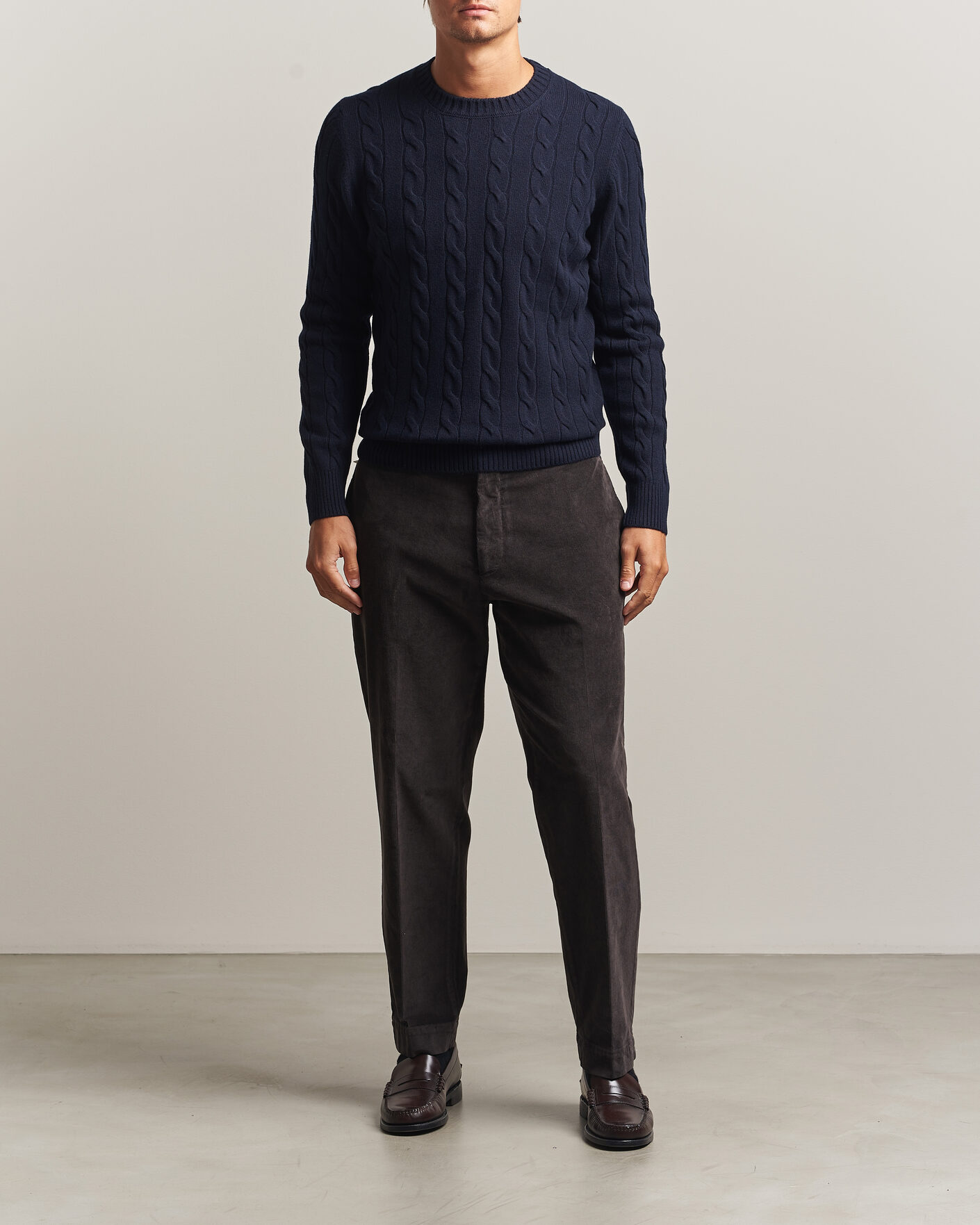 Uomini | Maglieria | Gran Sasso | Wool/Cashmere Cable Crew Neck Navy