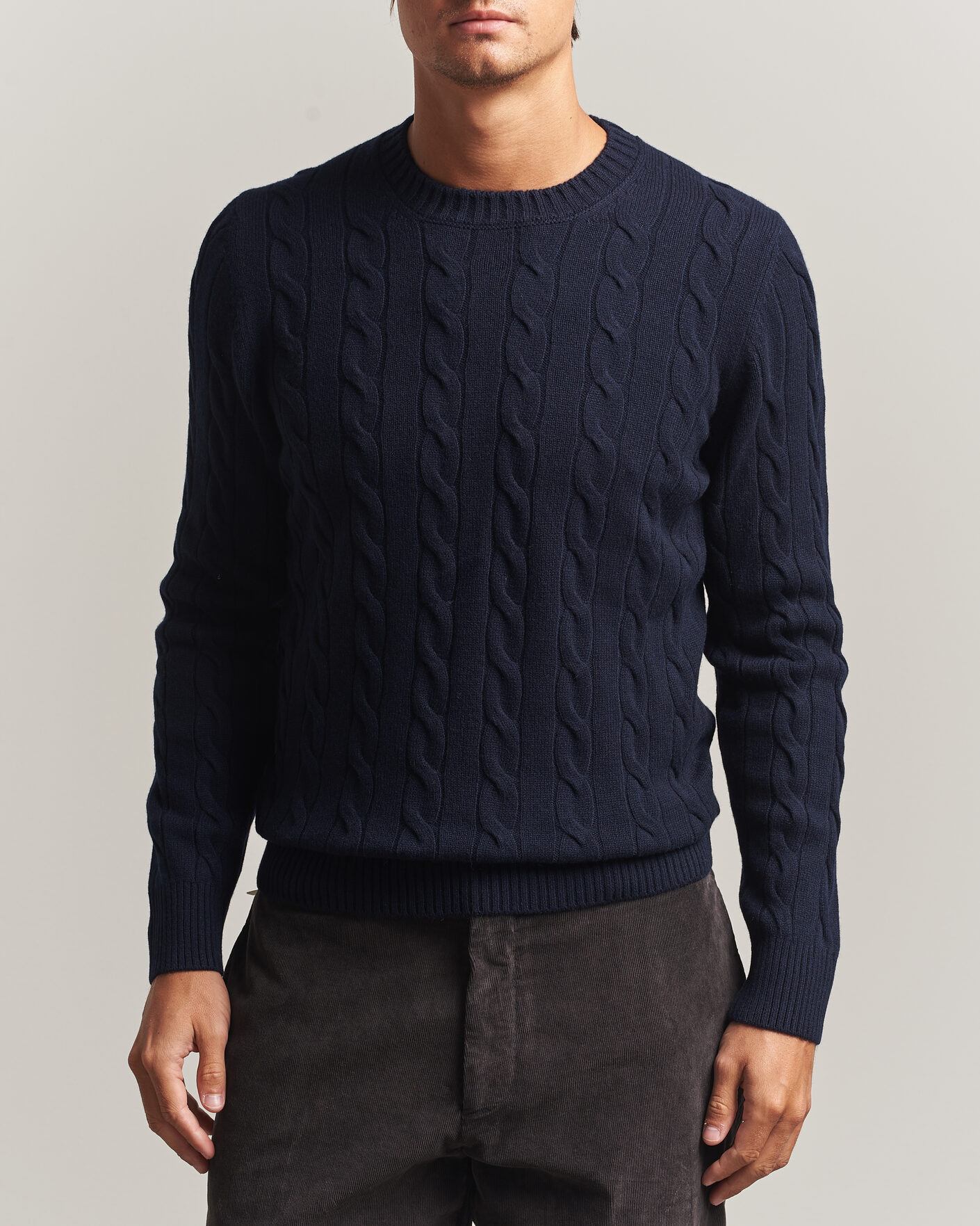 Uomini | Maglieria | Gran Sasso | Wool/Cashmere Cable Crew Neck Navy