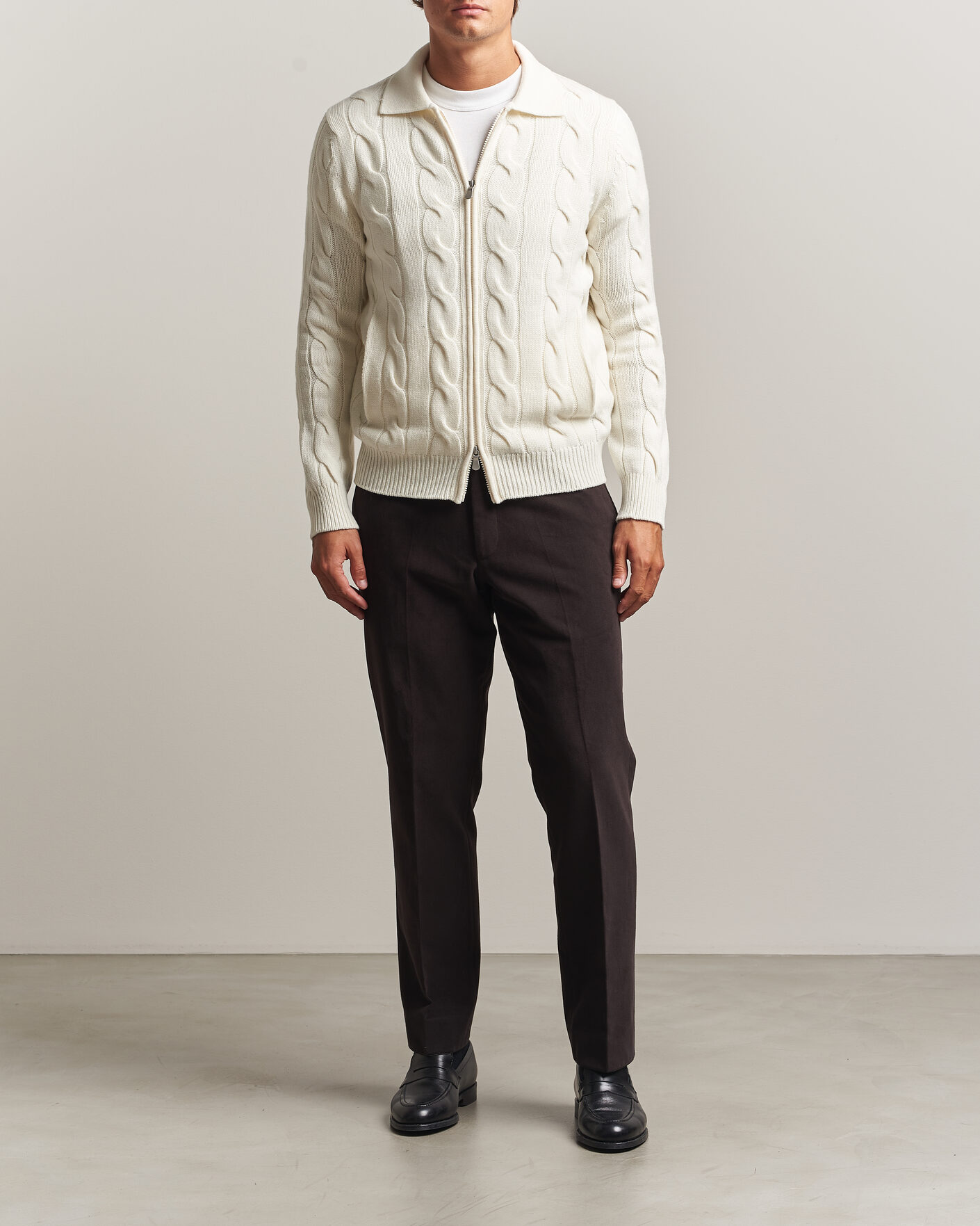 Uomini | Maglieria | Gran Sasso | Wool/Cashmere Cable Full Zip Cream