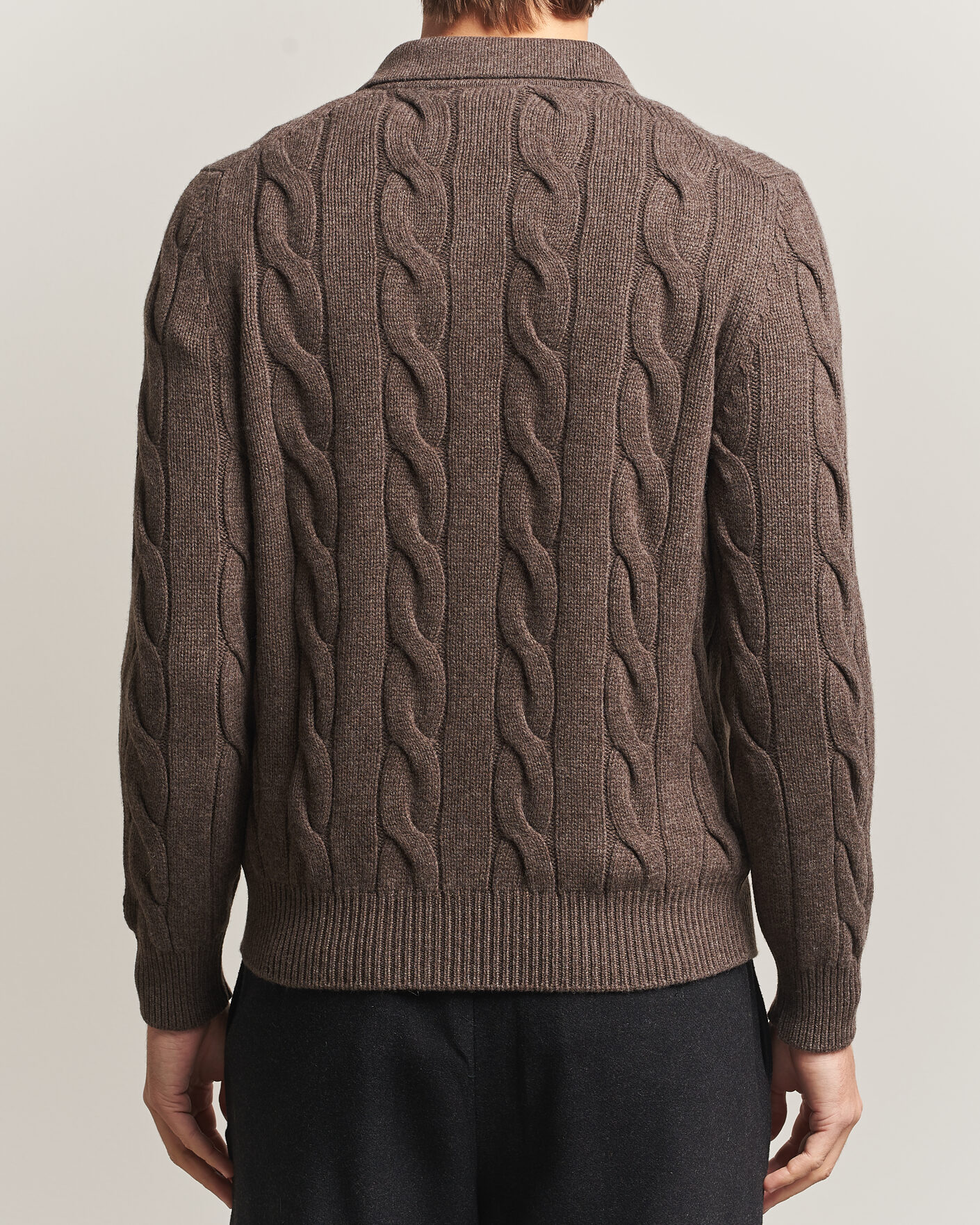 Uomini | Maglieria | Gran Sasso | Wool/Cashmere Cable Full Zip Dark Brown Melange