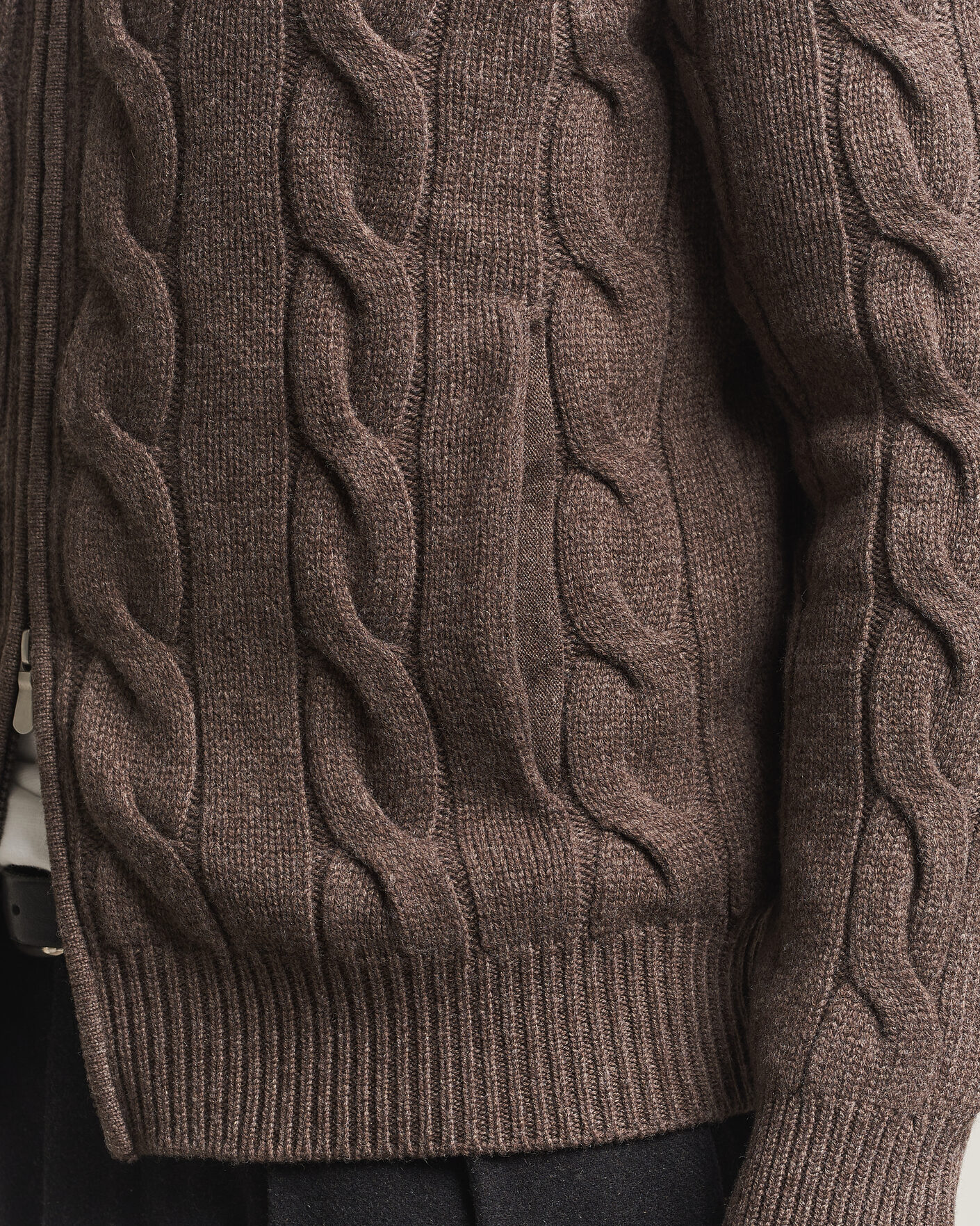 Uomini | Maglieria | Gran Sasso | Wool/Cashmere Cable Full Zip Dark Brown Melange