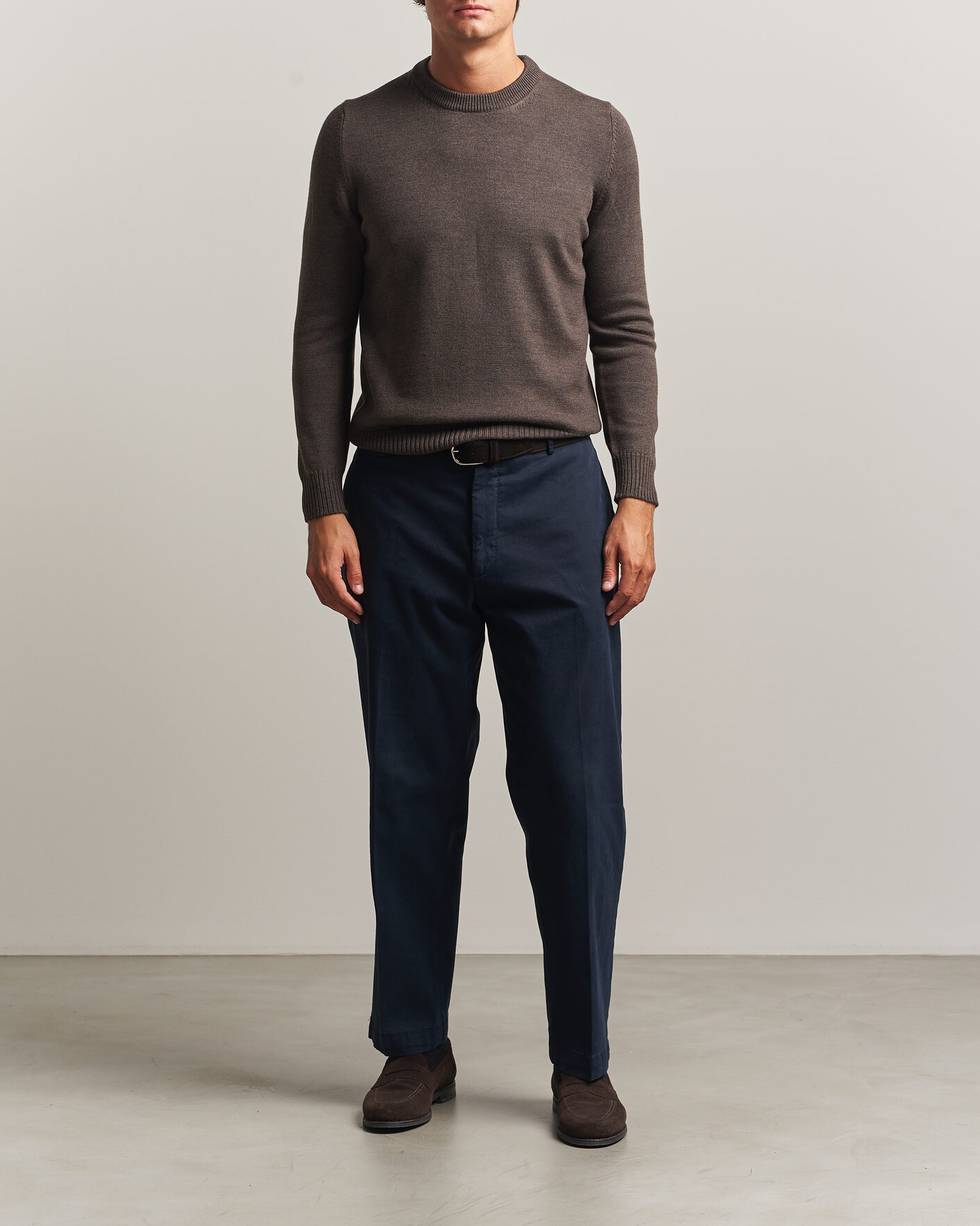 Uomini | Maglieria | Gran Sasso | Merino Knitted Crew Neck Brown Melange