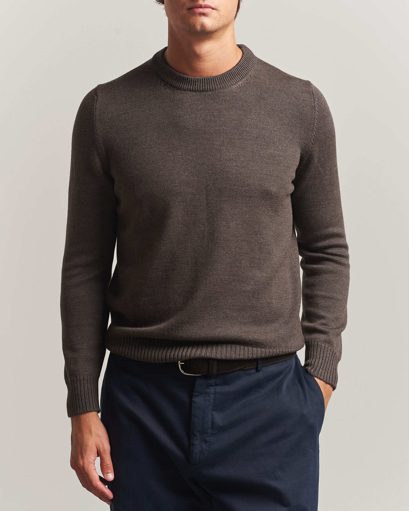 Uomini | Maglieria | Gran Sasso | Merino Knitted Crew Neck Brown Melange