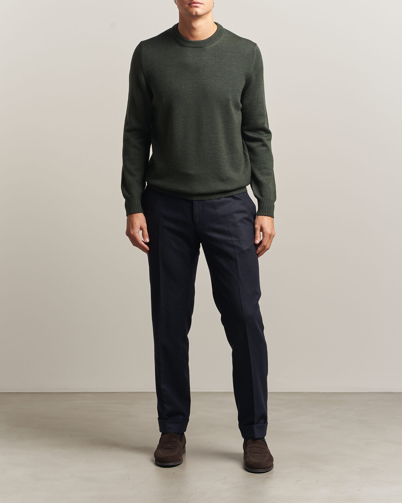 Uomini | Maglieria | Gran Sasso | Merino Knitted Crew Neck Olive Melange