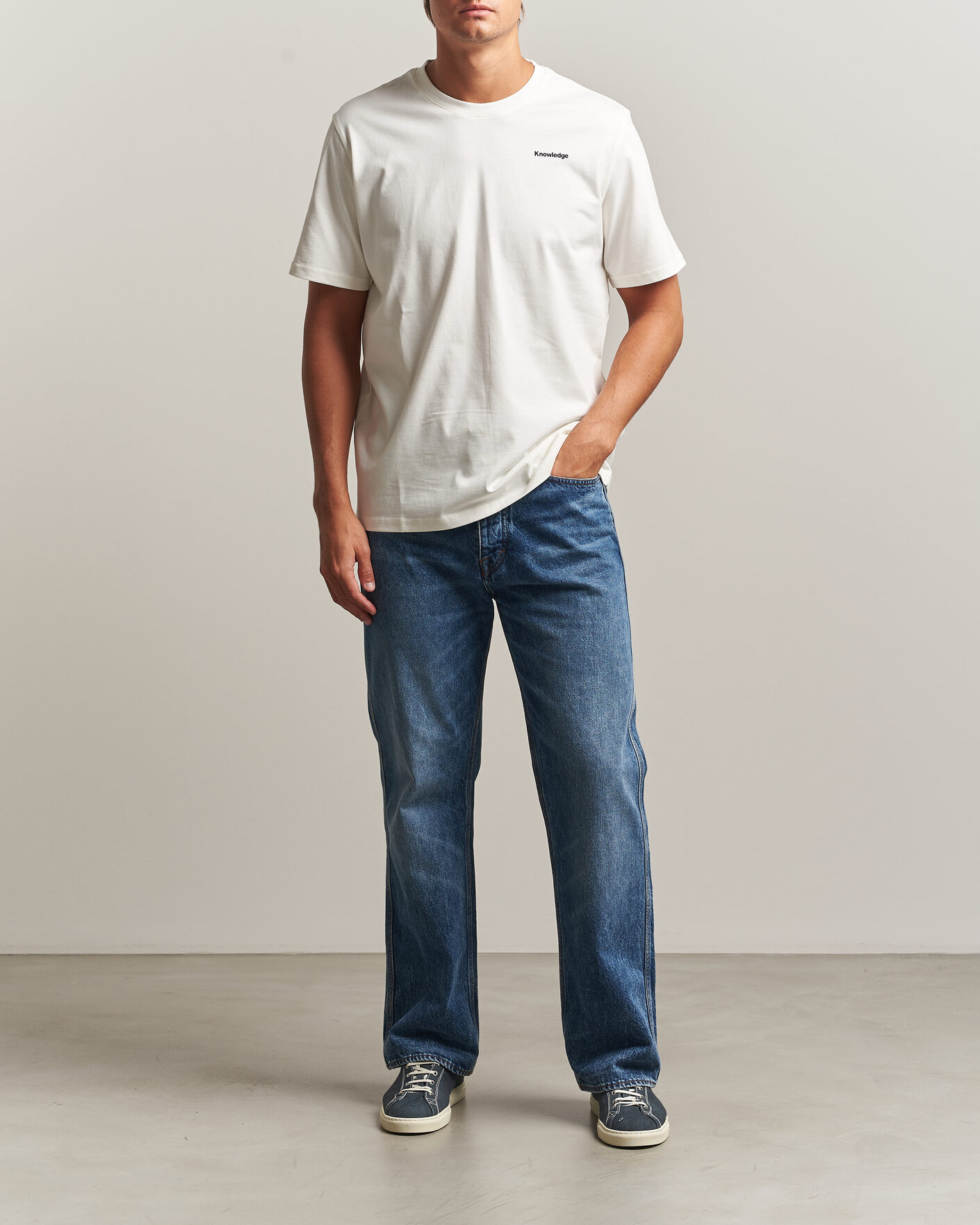 Uomini | T-shirt | KnowledgeCotton Apparel | Back Print T-Shirt Egret
