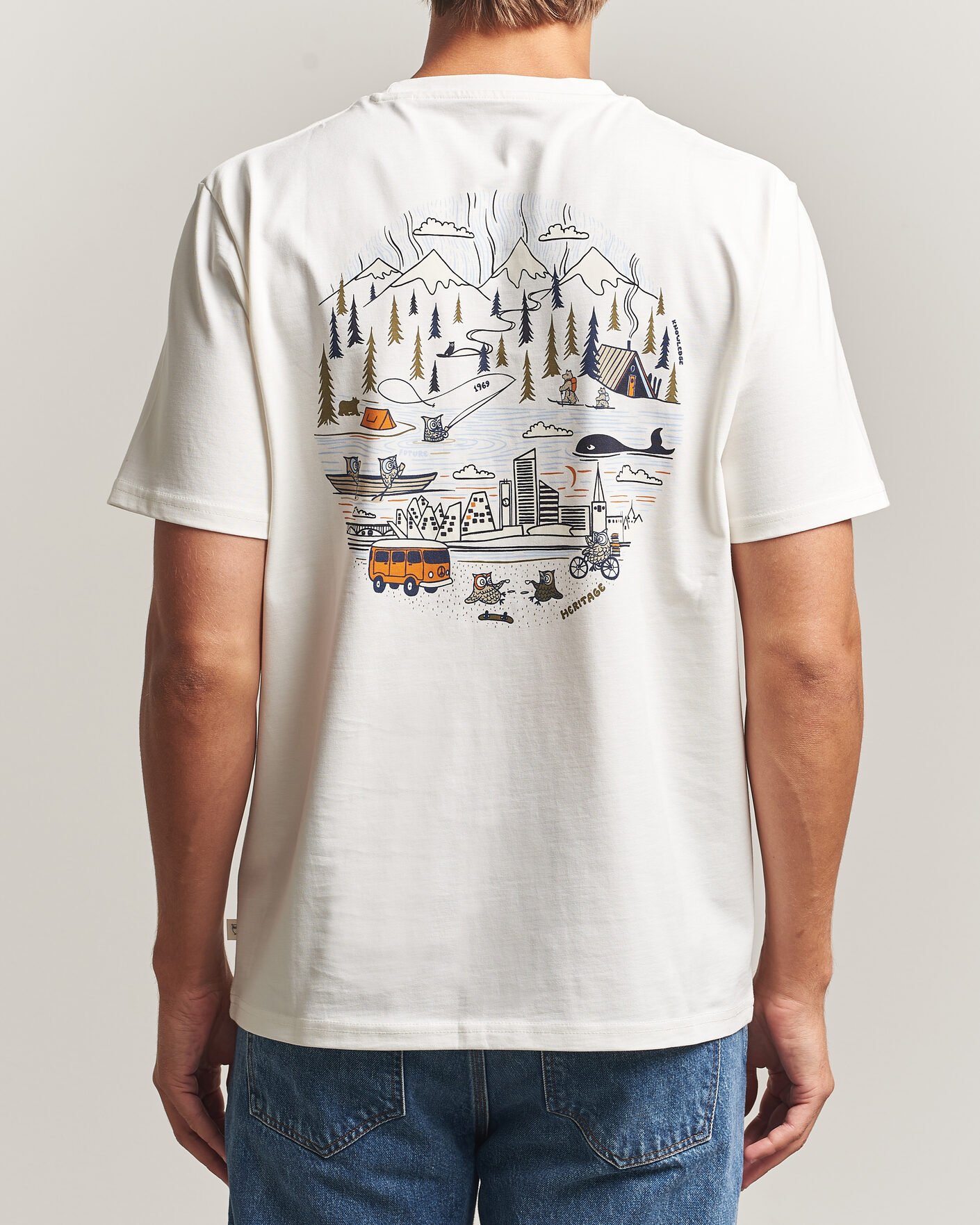Uomini | T-shirt | KnowledgeCotton Apparel | Back Print T-Shirt Egret