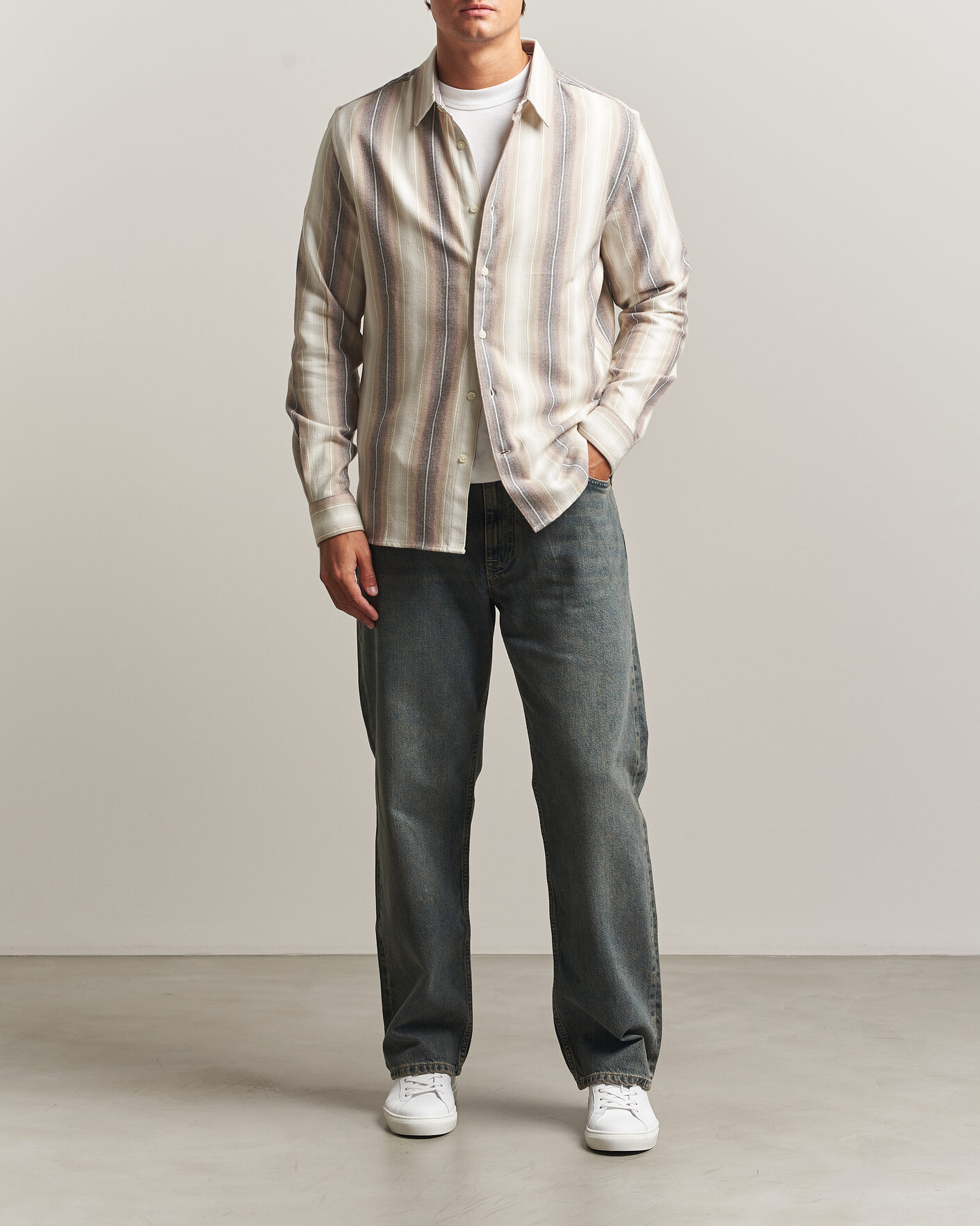 Uomini | Camicie | KnowledgeCotton Apparel | Dune Regular Stripe Shirt Creme