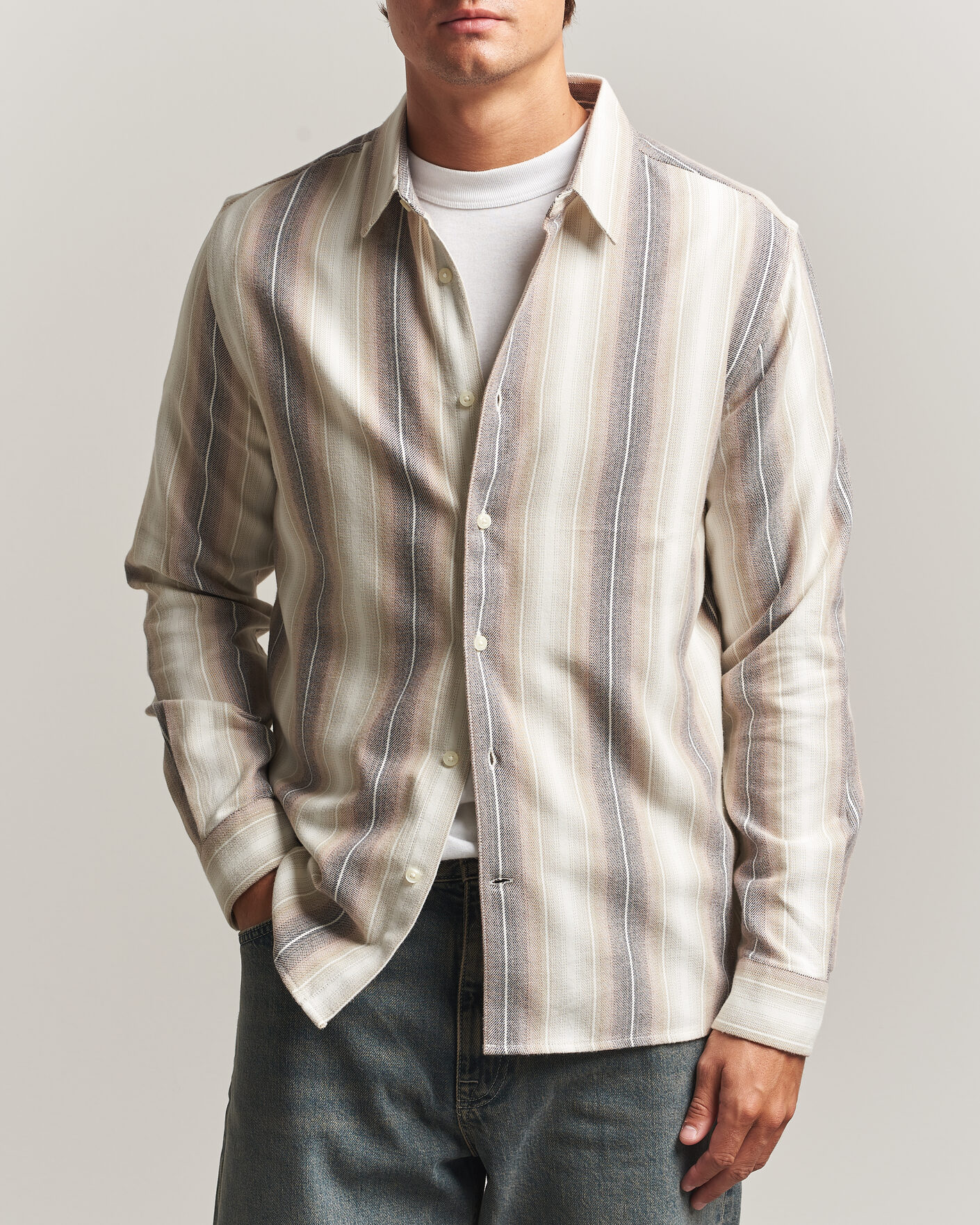 Uomini | Camicie | KnowledgeCotton Apparel | Dune Regular Stripe Shirt Creme