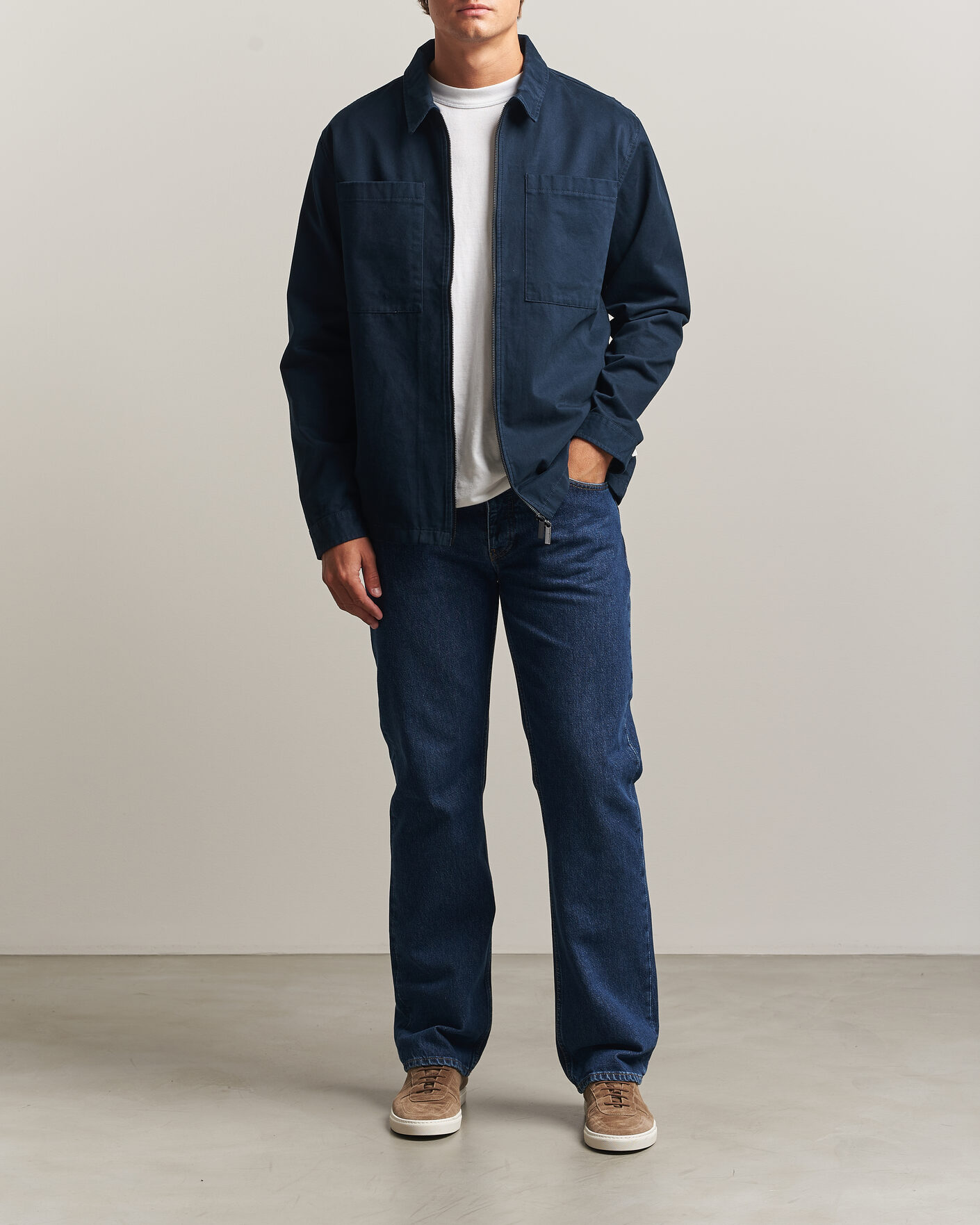 Uomini | Camicie | KnowledgeCotton Apparel | Twill Zip Overshirt Total Eclipse