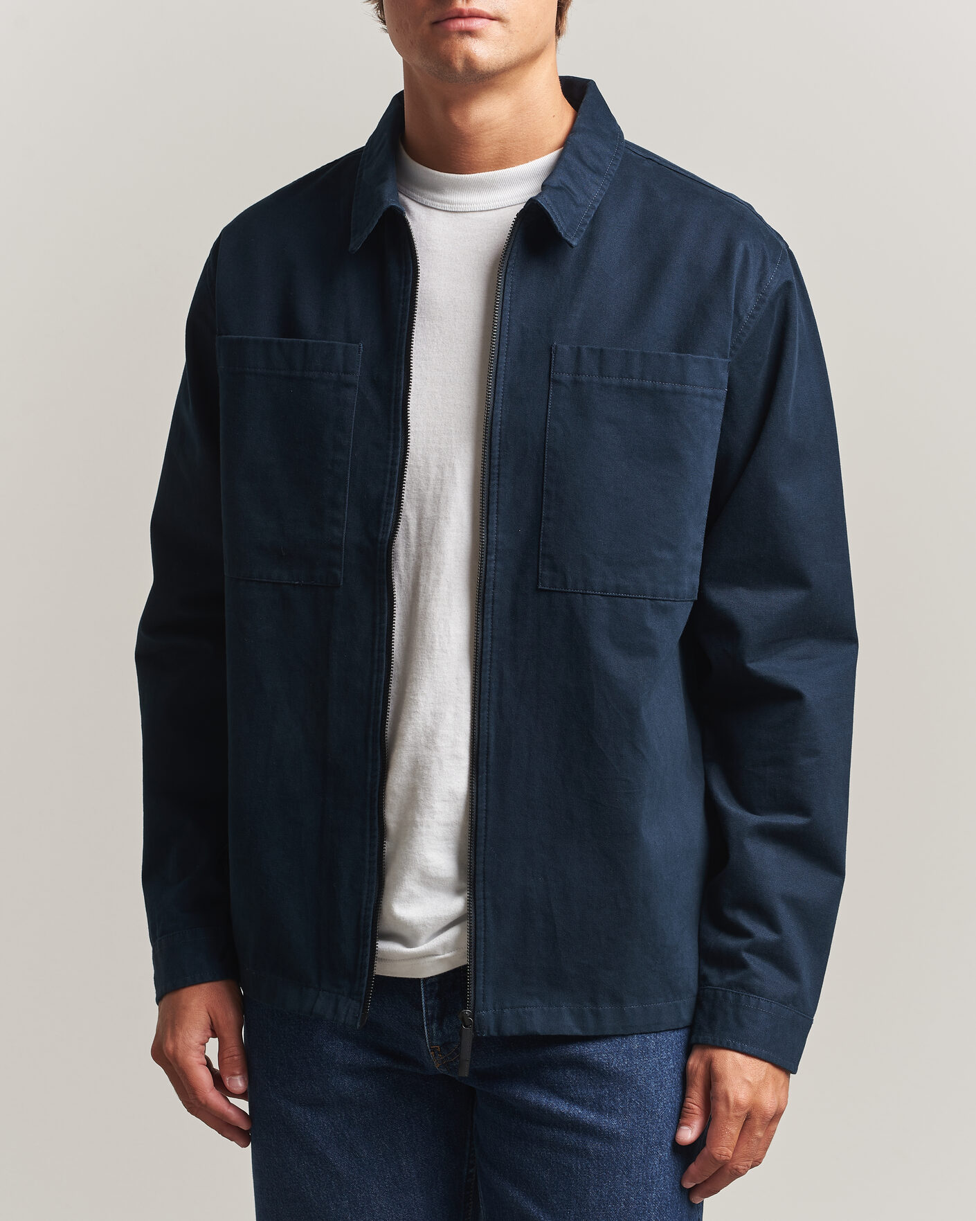 Uomini | Camicie | KnowledgeCotton Apparel | Twill Zip Overshirt Total Eclipse