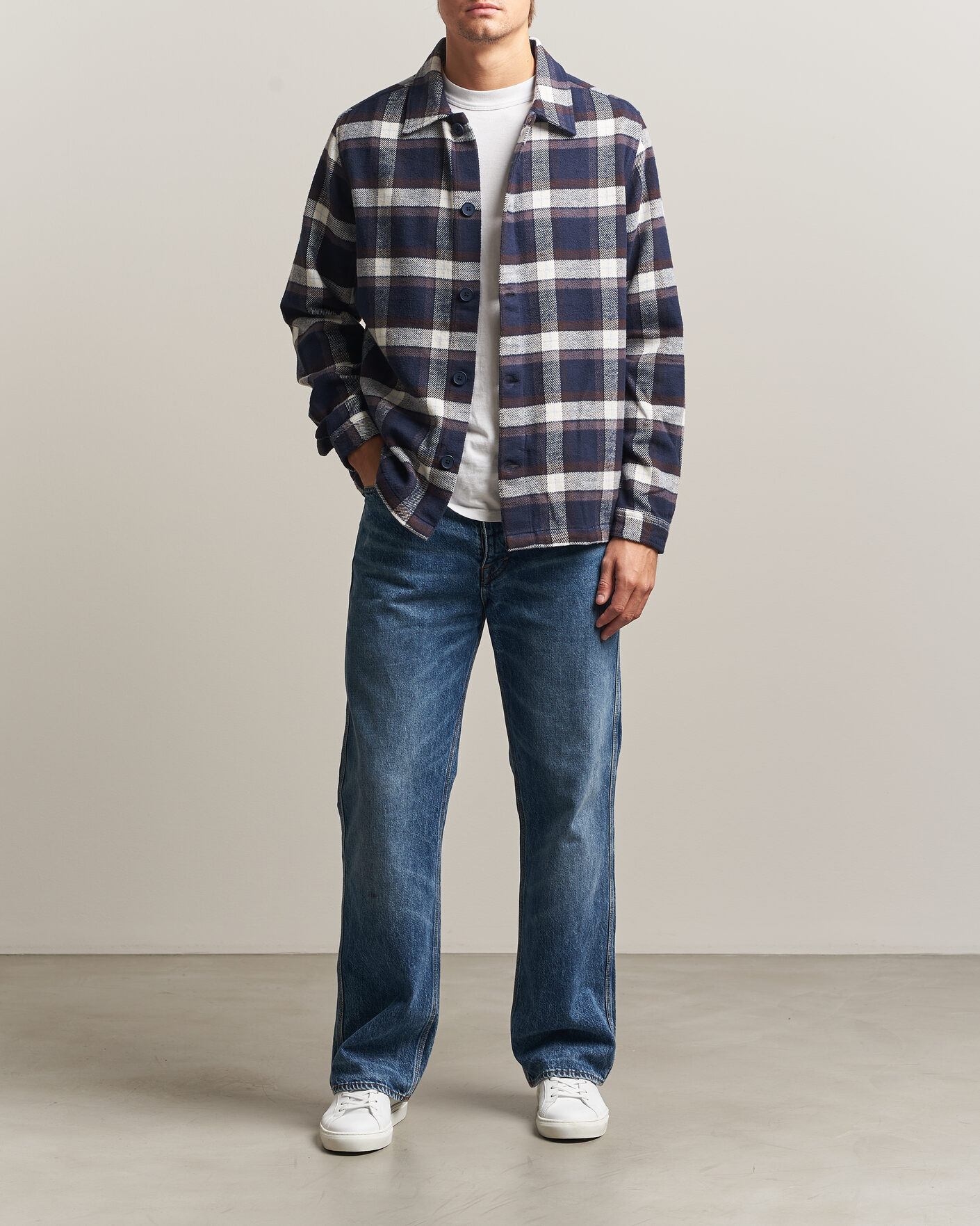 Uomini | Camicie | KnowledgeCotton Apparel | Flannel Check Overshirt Navy