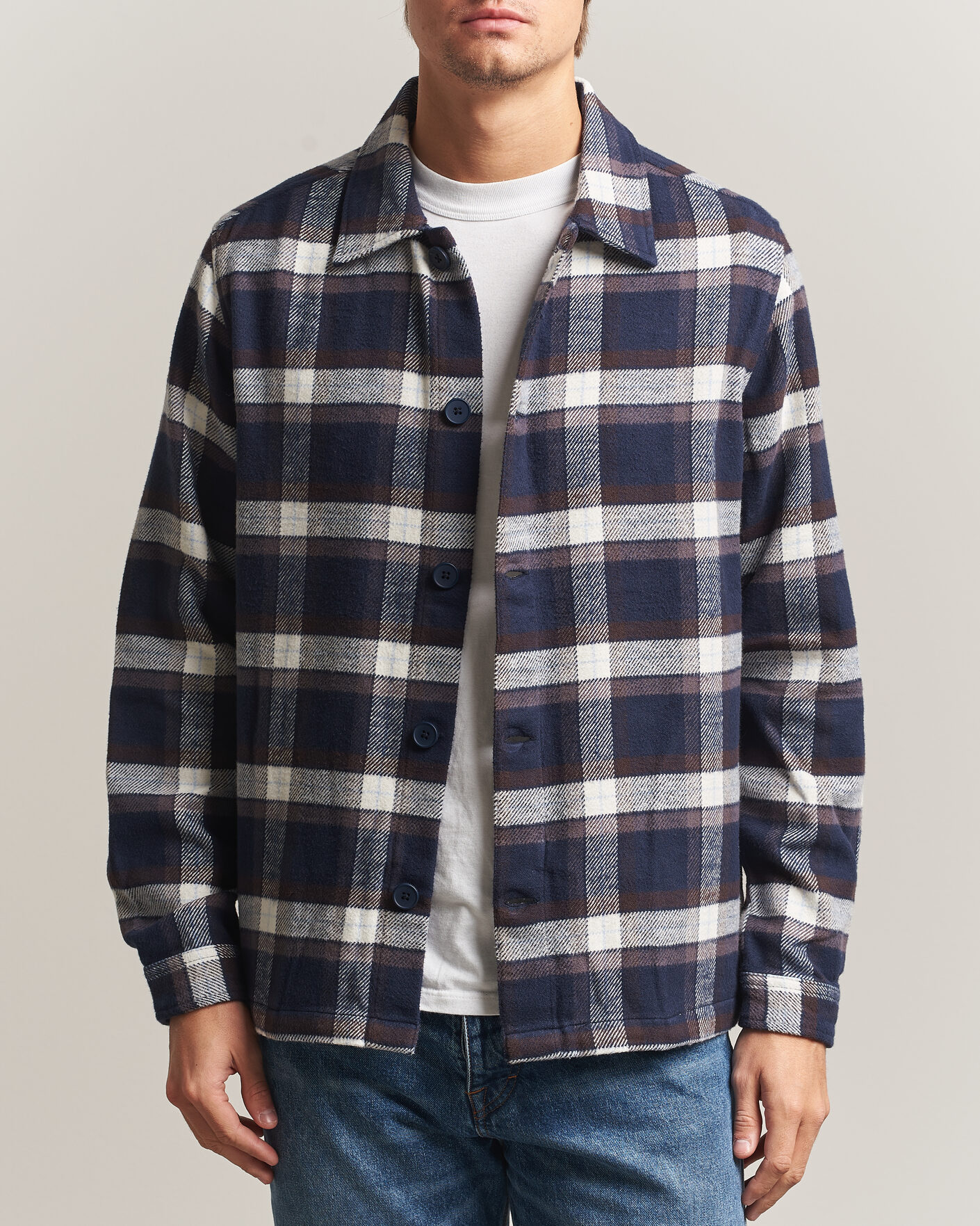 Uomini | Camicie | KnowledgeCotton Apparel | Flannel Check Overshirt Navy