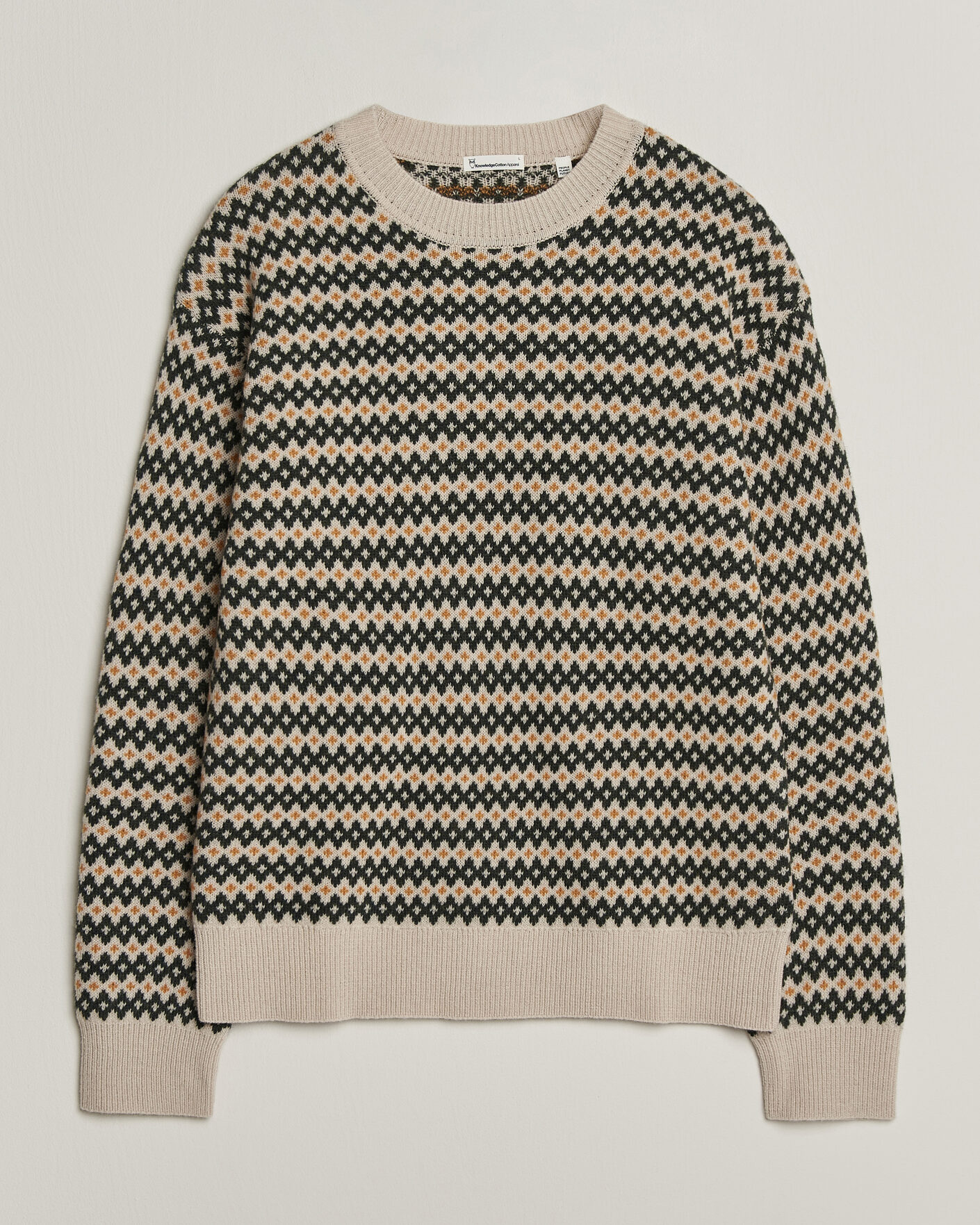 Uomini | Maglieria | KnowledgeCotton Apparel | Lambswool Jaquard Sweater Green