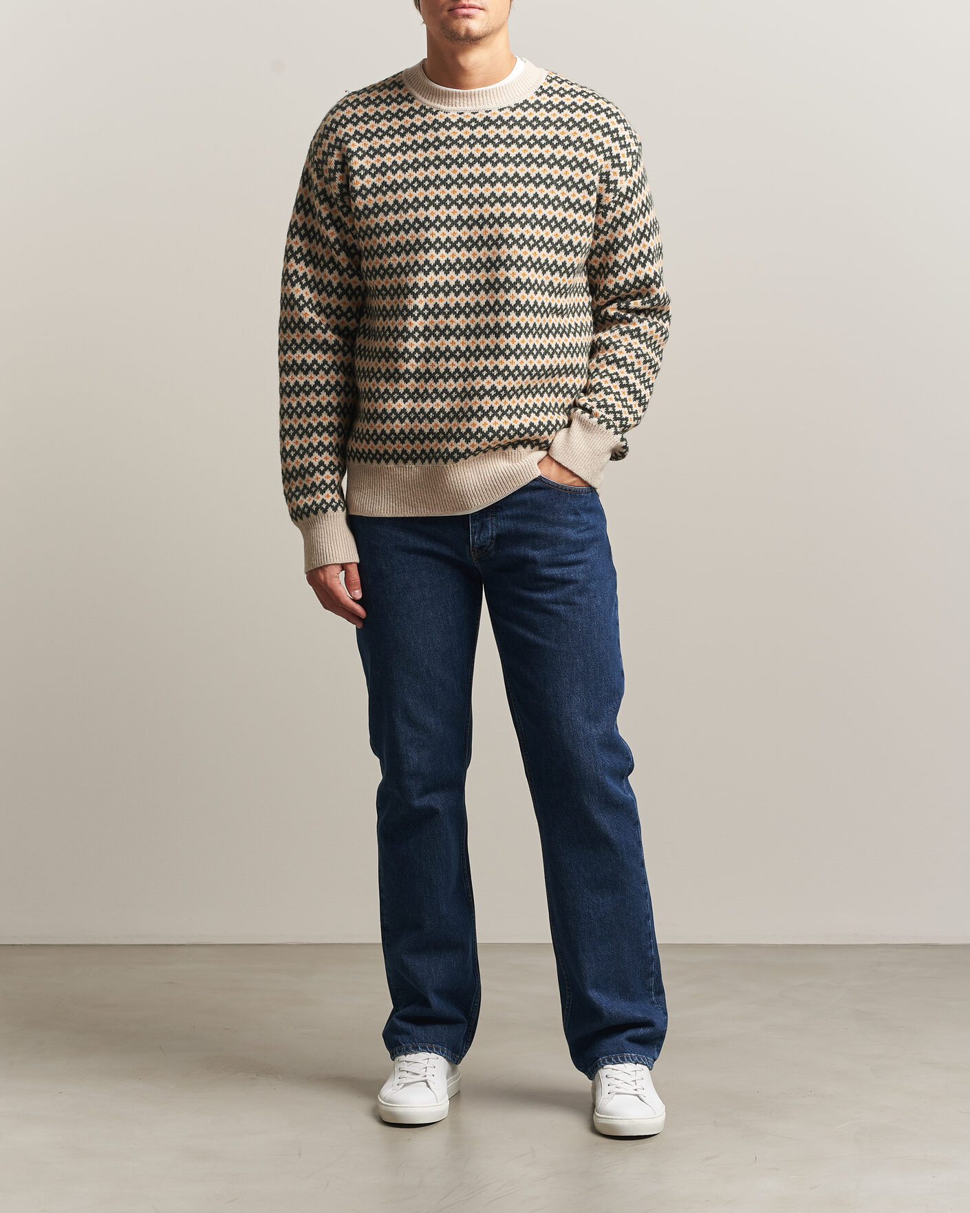 Uomini | Maglieria | KnowledgeCotton Apparel | Lambswool Jaquard Sweater Green