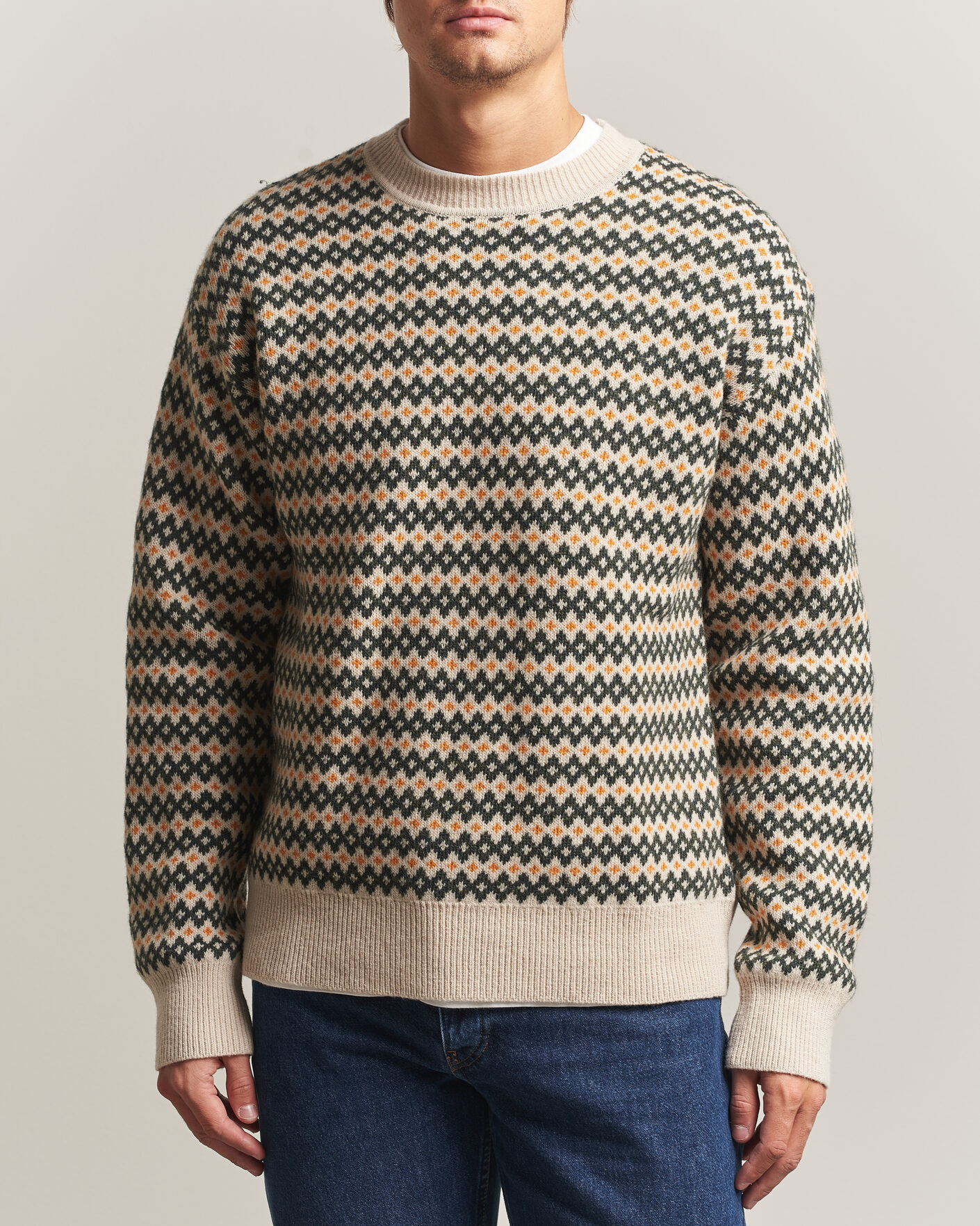 Uomini | Maglieria | KnowledgeCotton Apparel | Lambswool Jaquard Sweater Green