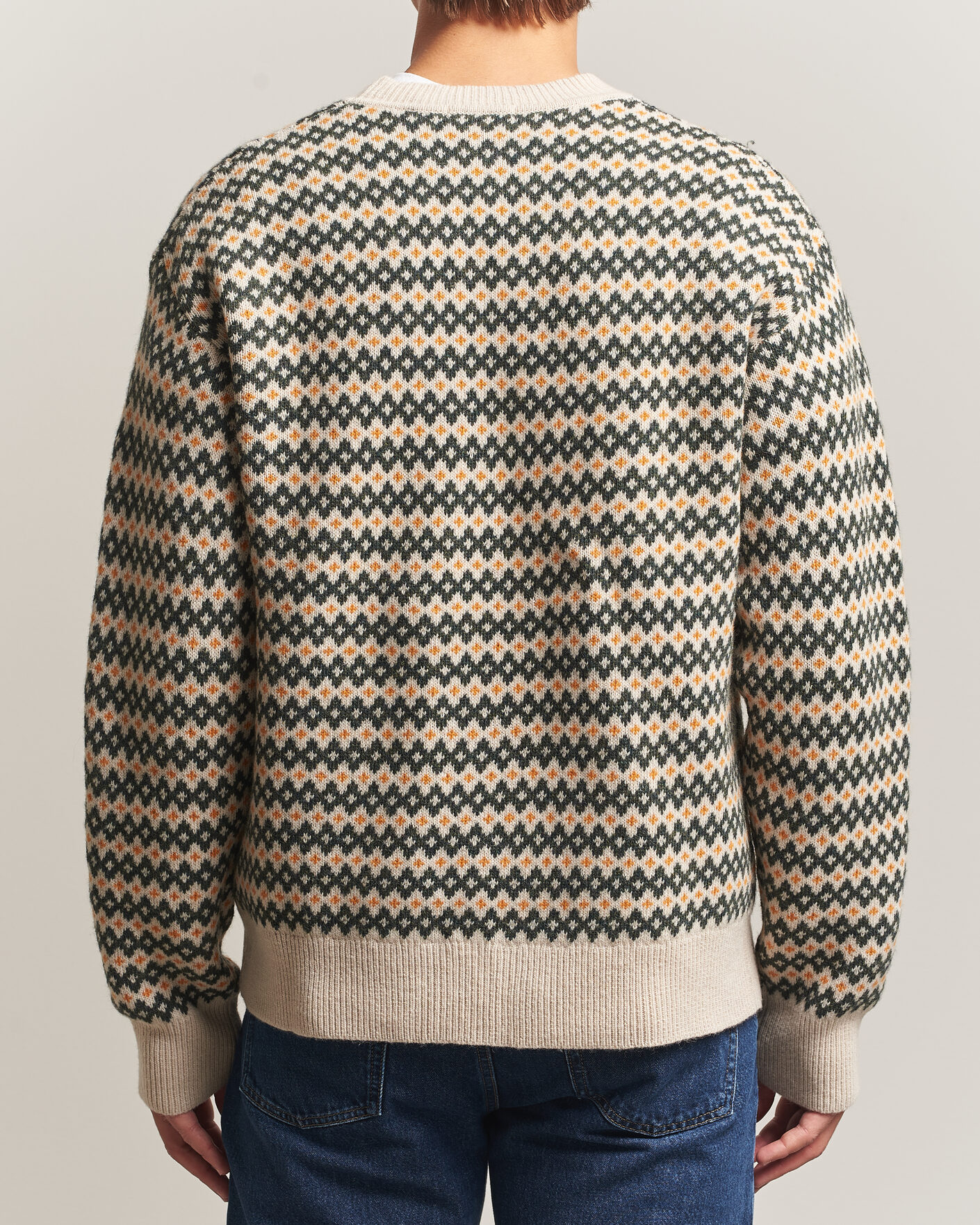 Uomini | Maglieria | KnowledgeCotton Apparel | Lambswool Jaquard Sweater Green