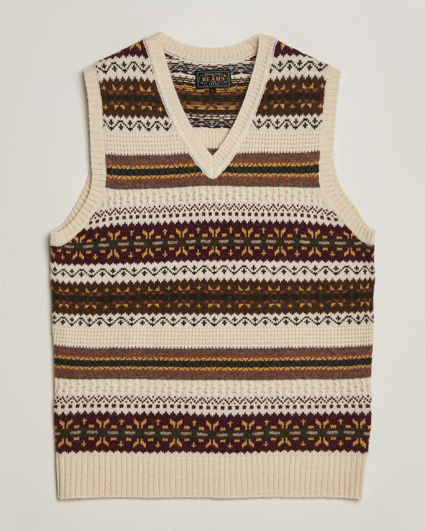 Uomini | Maglieria | BEAMS PLUS | Fair Isle Knit Vest Beige