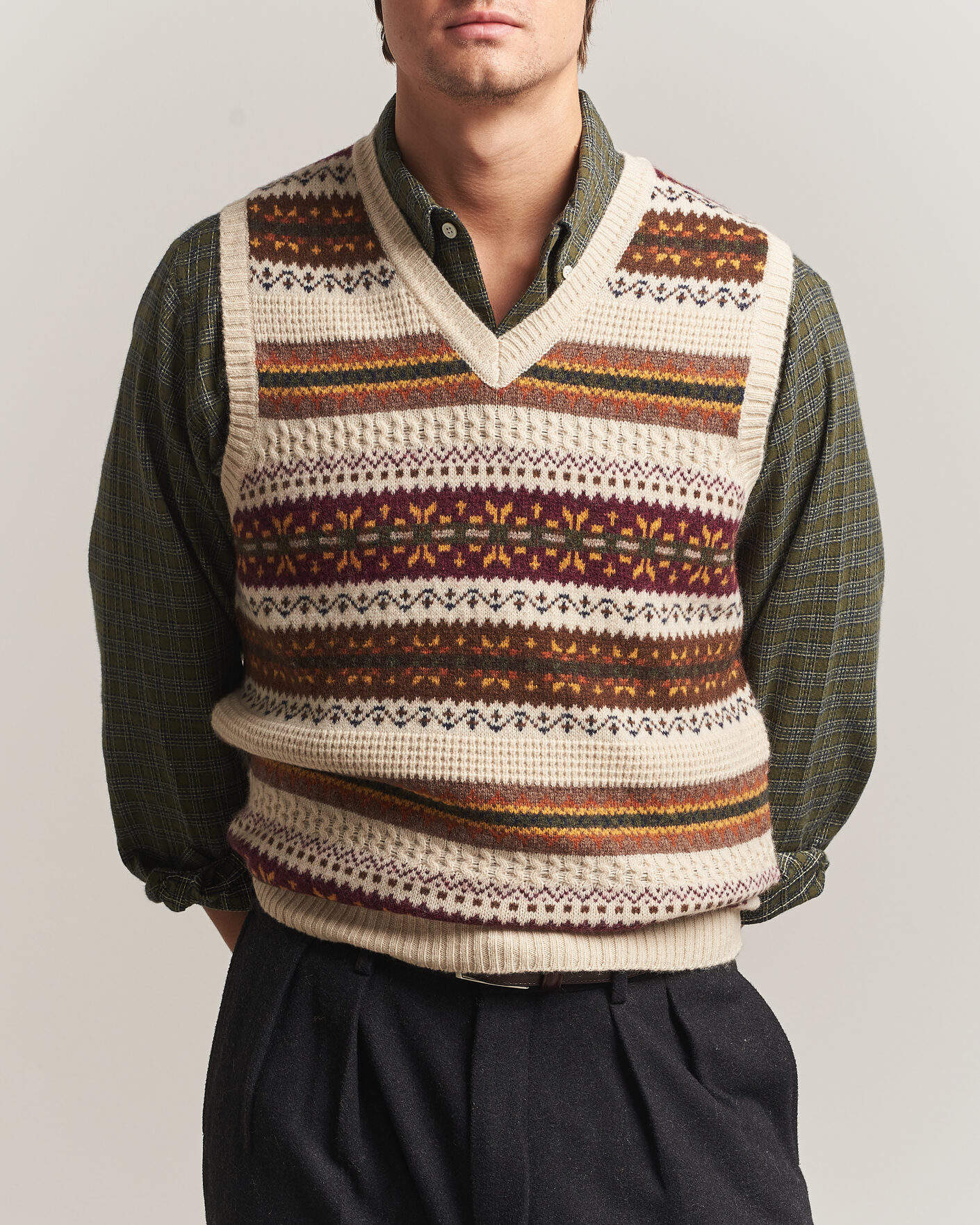 Uomini | Maglieria | BEAMS PLUS | Fair Isle Knit Vest Beige