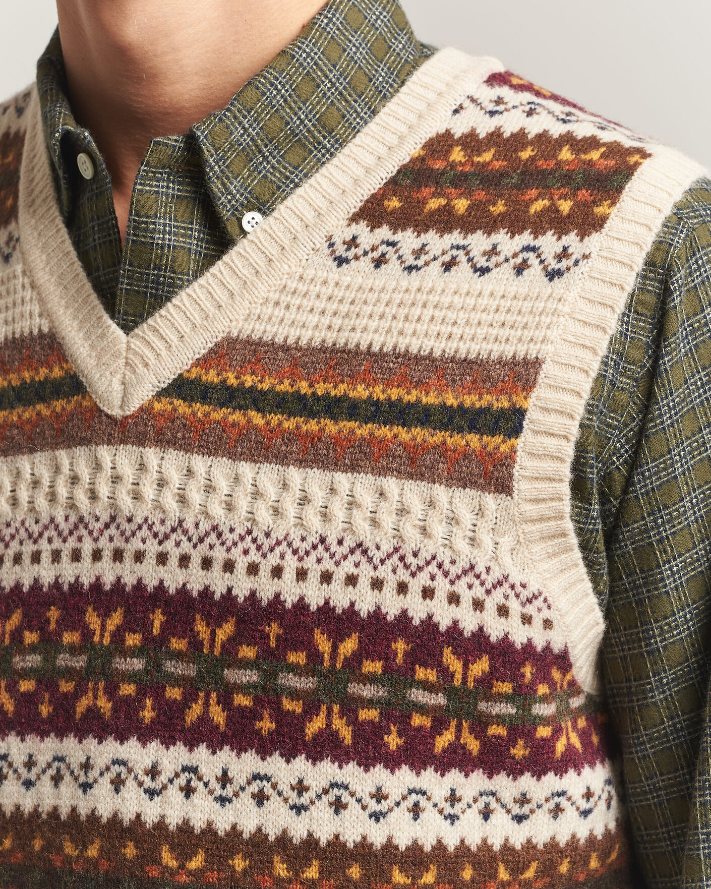 Uomini | Maglieria | BEAMS PLUS | Fair Isle Knit Vest Beige