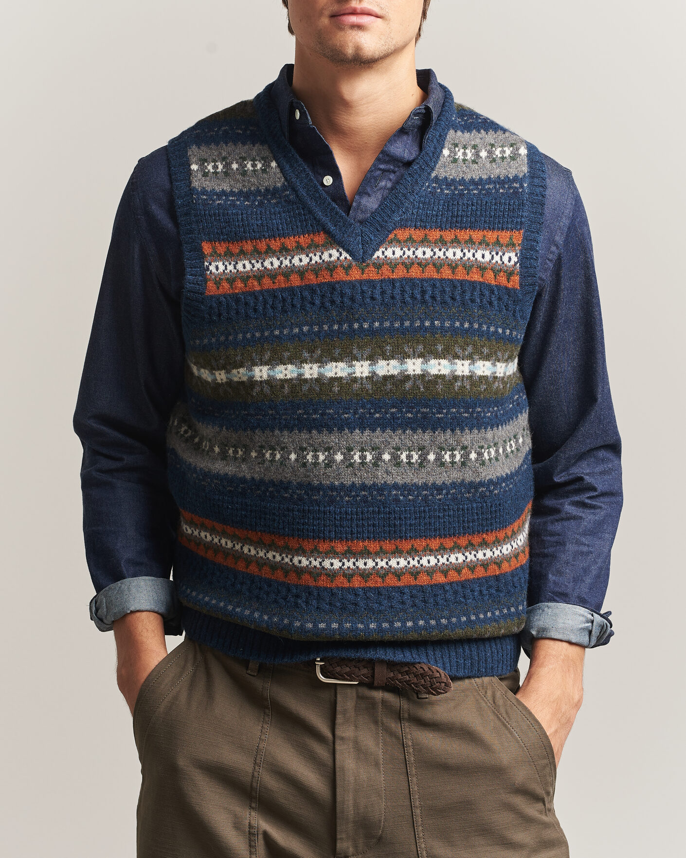 Uomini | Maglieria | BEAMS PLUS | Fair Isle Knit Vest Navy