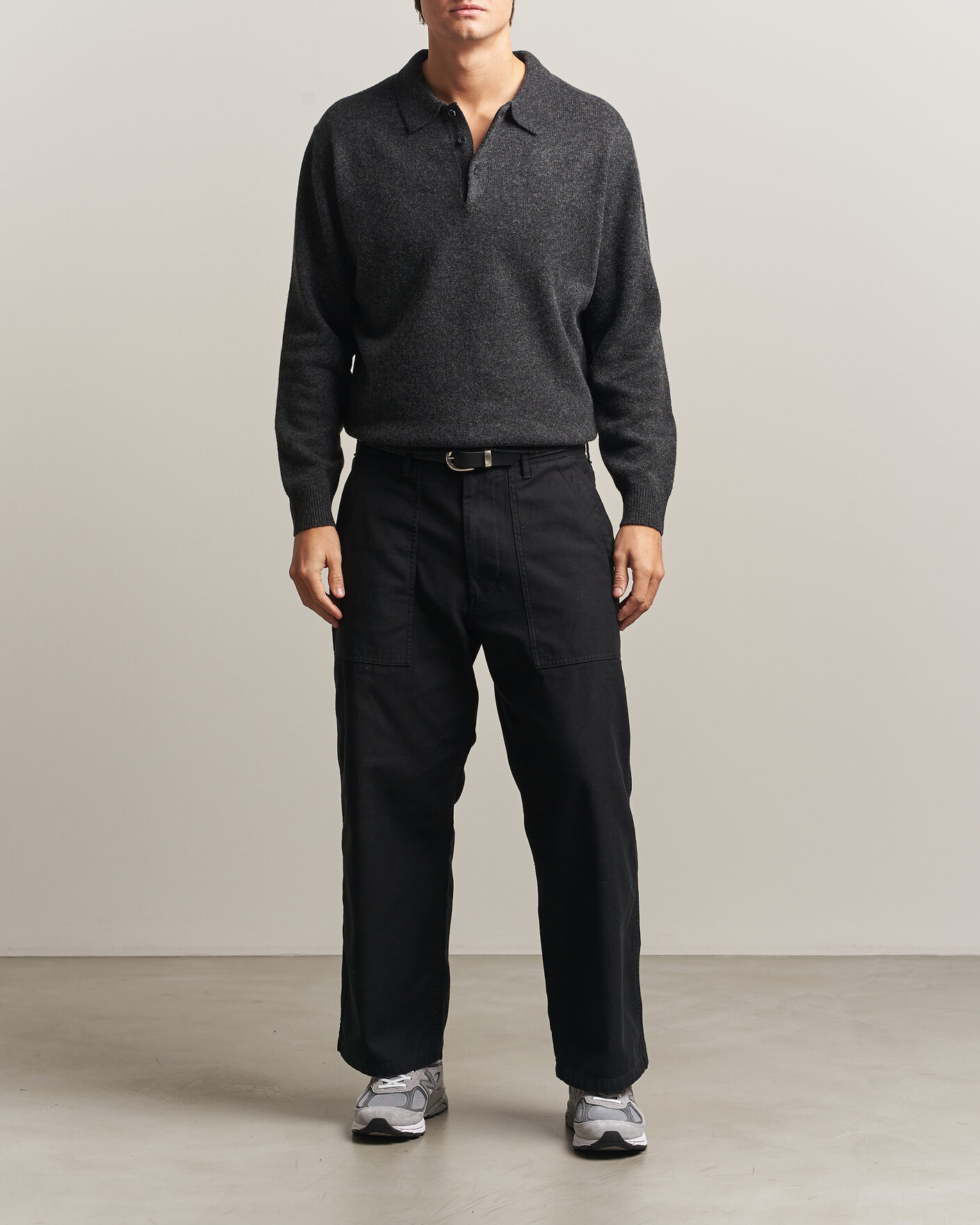 Uomini | Maglieria | BEAMS PLUS | Knitted Wool Polo Charcoal