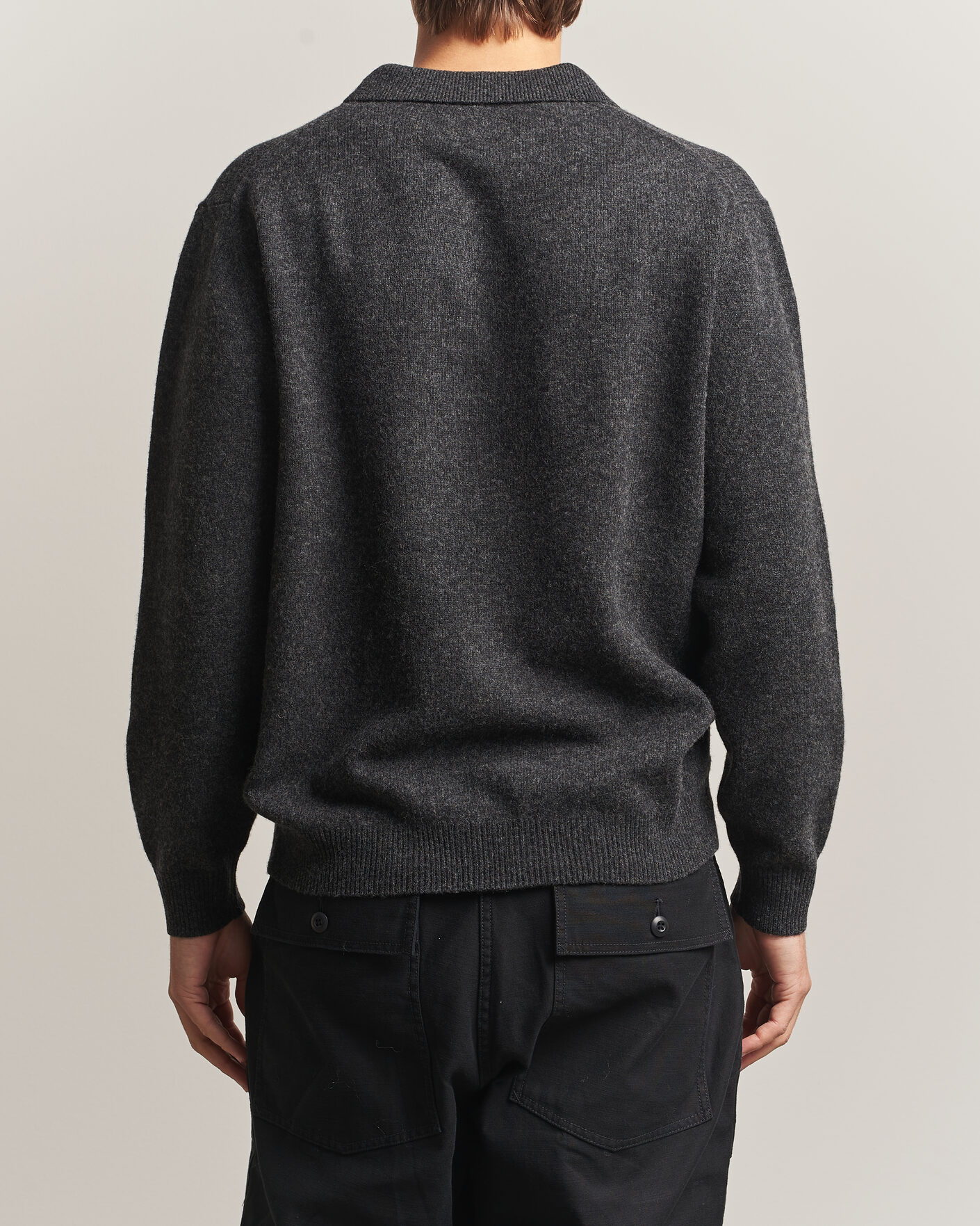 Uomini | Maglieria | BEAMS PLUS | Knitted Wool Polo Charcoal